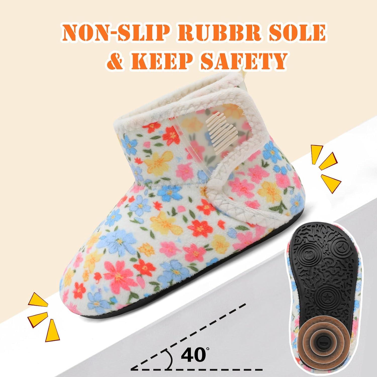 imageBARERUN Toddler Slippers Girls Boys House Shoes Baby Winter Booties Plush Cozy Kids House Slipper Warm Lightweight Infant Walking Shoes SocksFloral