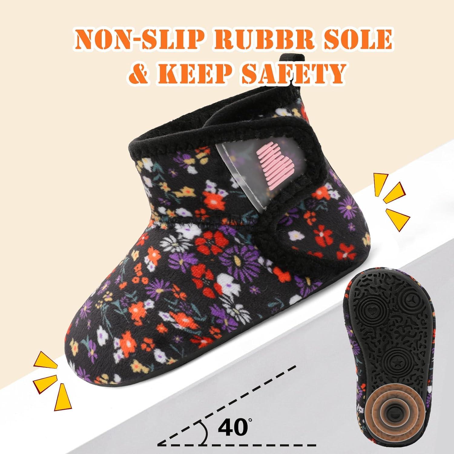 imageBARERUN Toddler Slippers Girls Boys House Shoes Baby Winter Booties Plush Cozy Kids House Slipper Warm Lightweight Infant Walking Shoes SocksFlower