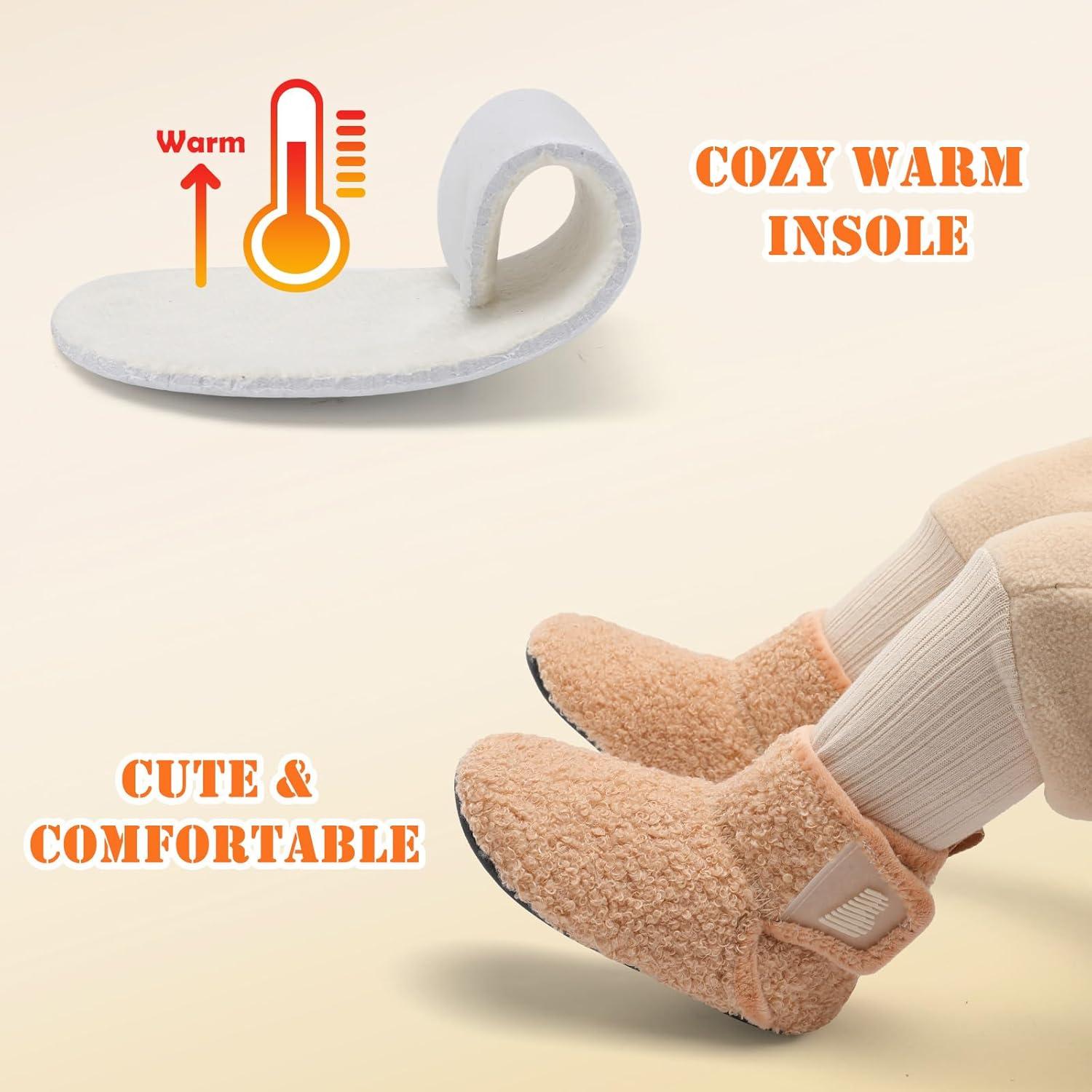 imageBARERUN Toddler Slippers Girls Boys House Shoes Baby Winter Booties Plush Cozy Kids House Slipper Warm Lightweight Infant Walking Shoes SocksLightbrown