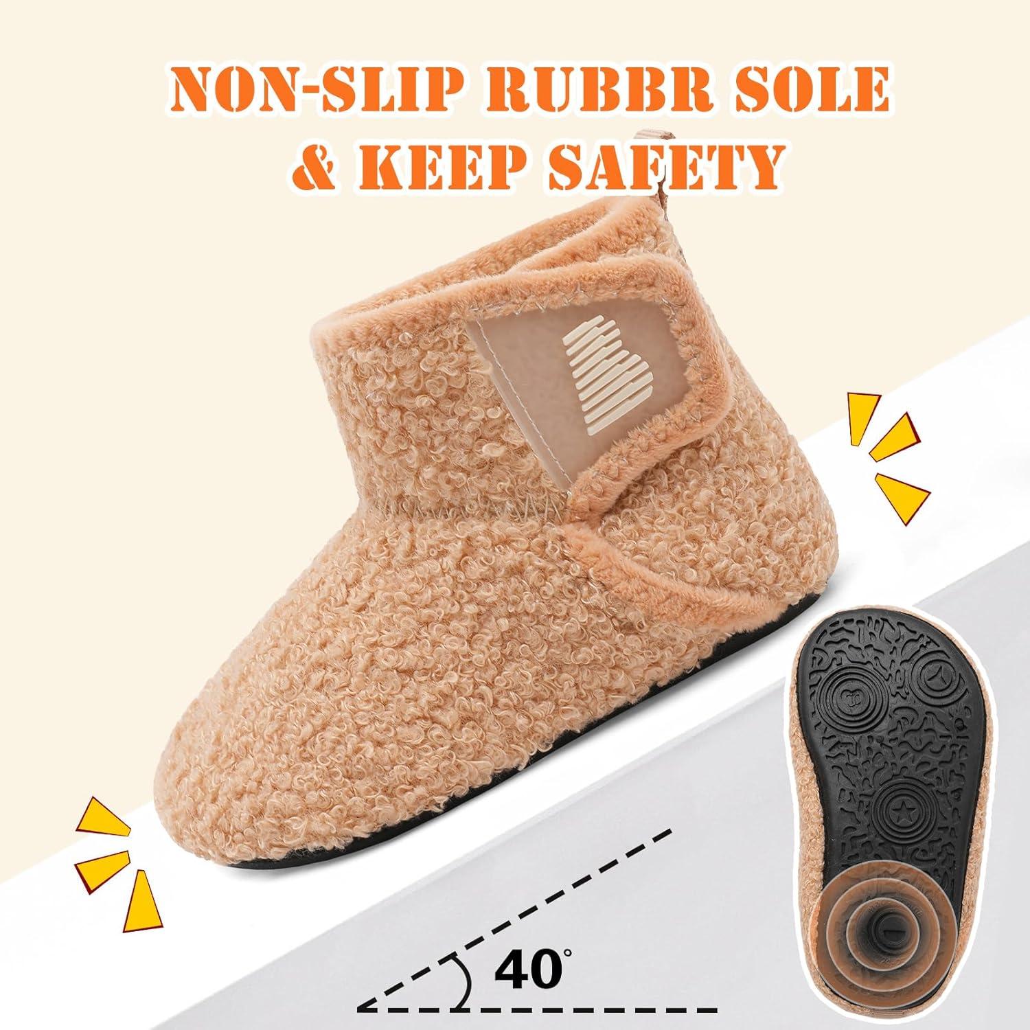 imageBARERUN Toddler Slippers Girls Boys House Shoes Baby Winter Booties Plush Cozy Kids House Slipper Warm Lightweight Infant Walking Shoes SocksLightbrown