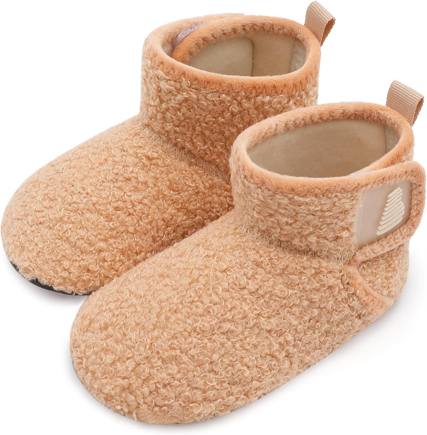 imageBARERUN Toddler Slippers Girls Boys House Shoes Baby Winter Booties Plush Cozy Kids House Slipper Warm Lightweight Infant Walking Shoes SocksLightbrown