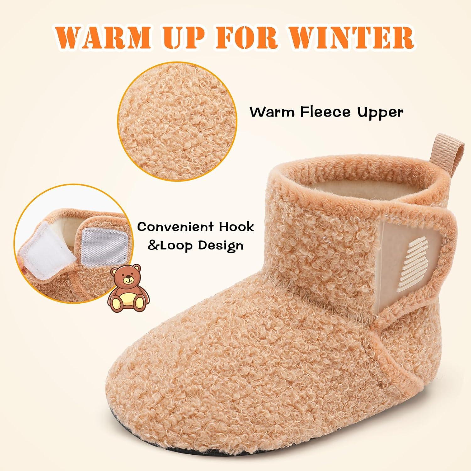 imageBARERUN Toddler Slippers Girls Boys House Shoes Baby Winter Booties Plush Cozy Kids House Slipper Warm Lightweight Infant Walking Shoes SocksLightbrown