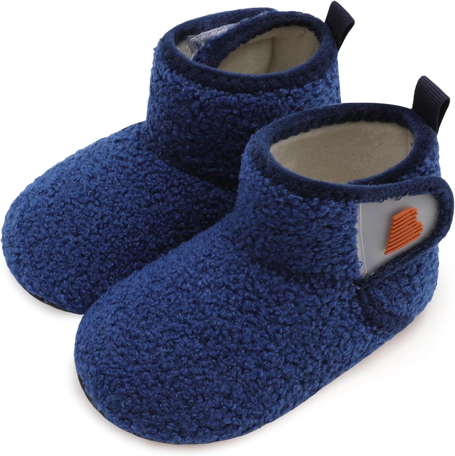 imageBARERUN Toddler Slippers Girls Boys House Shoes Baby Winter Booties Plush Cozy Kids House Slipper Warm Lightweight Infant Walking Shoes SocksNavy