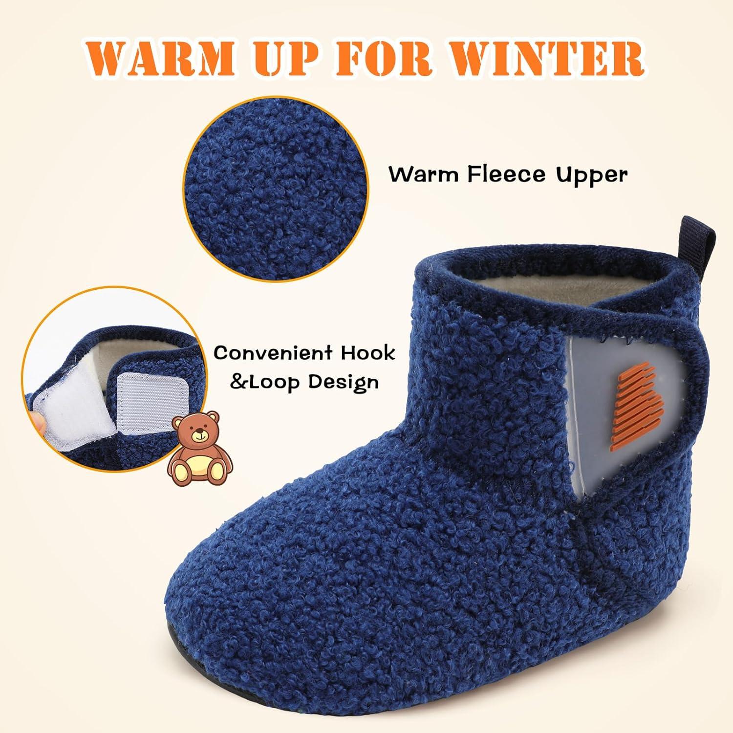 imageBARERUN Toddler Slippers Girls Boys House Shoes Baby Winter Booties Plush Cozy Kids House Slipper Warm Lightweight Infant Walking Shoes SocksNavy