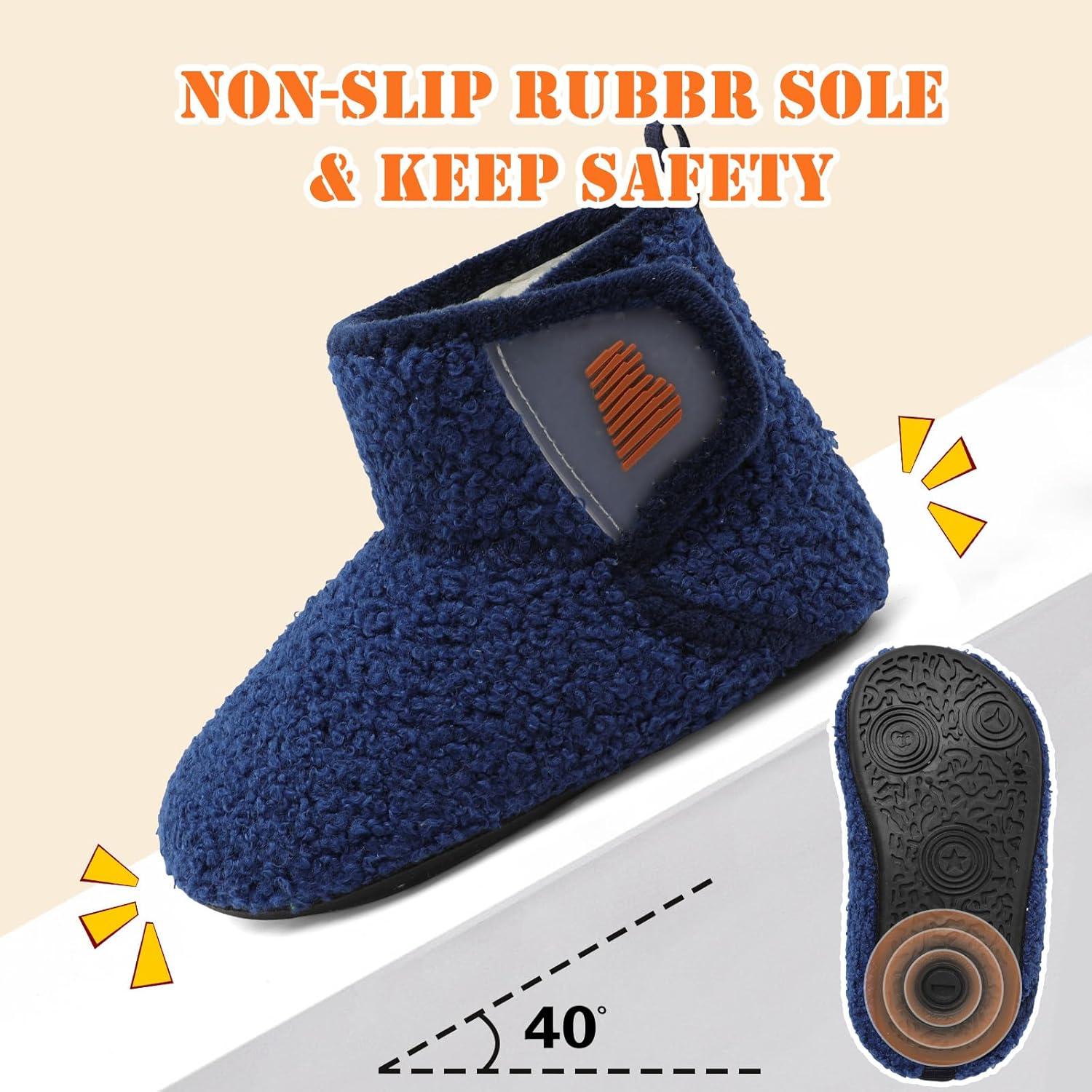 imageBARERUN Toddler Slippers Girls Boys House Shoes Baby Winter Booties Plush Cozy Kids House Slipper Warm Lightweight Infant Walking Shoes SocksNavy