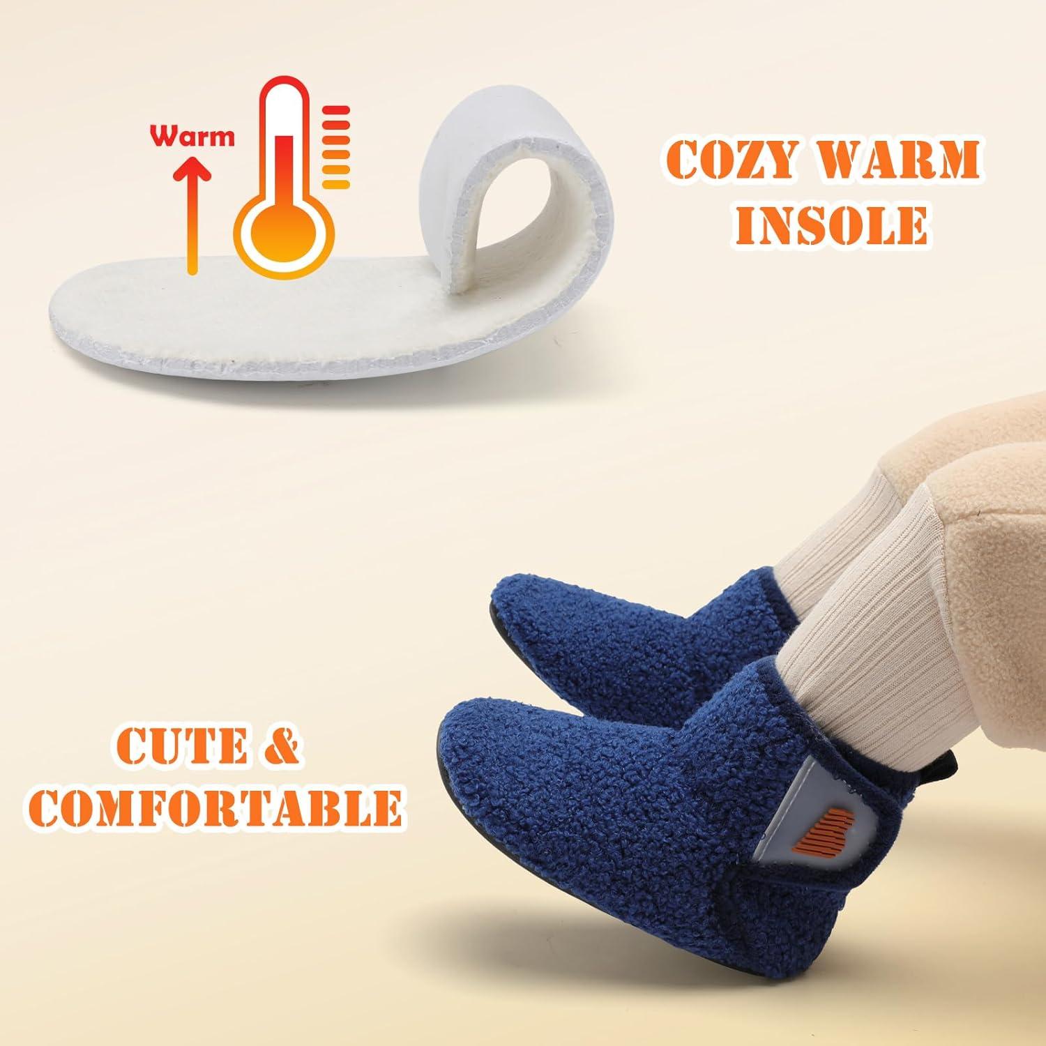 imageBARERUN Toddler Slippers Girls Boys House Shoes Baby Winter Booties Plush Cozy Kids House Slipper Warm Lightweight Infant Walking Shoes SocksNavy