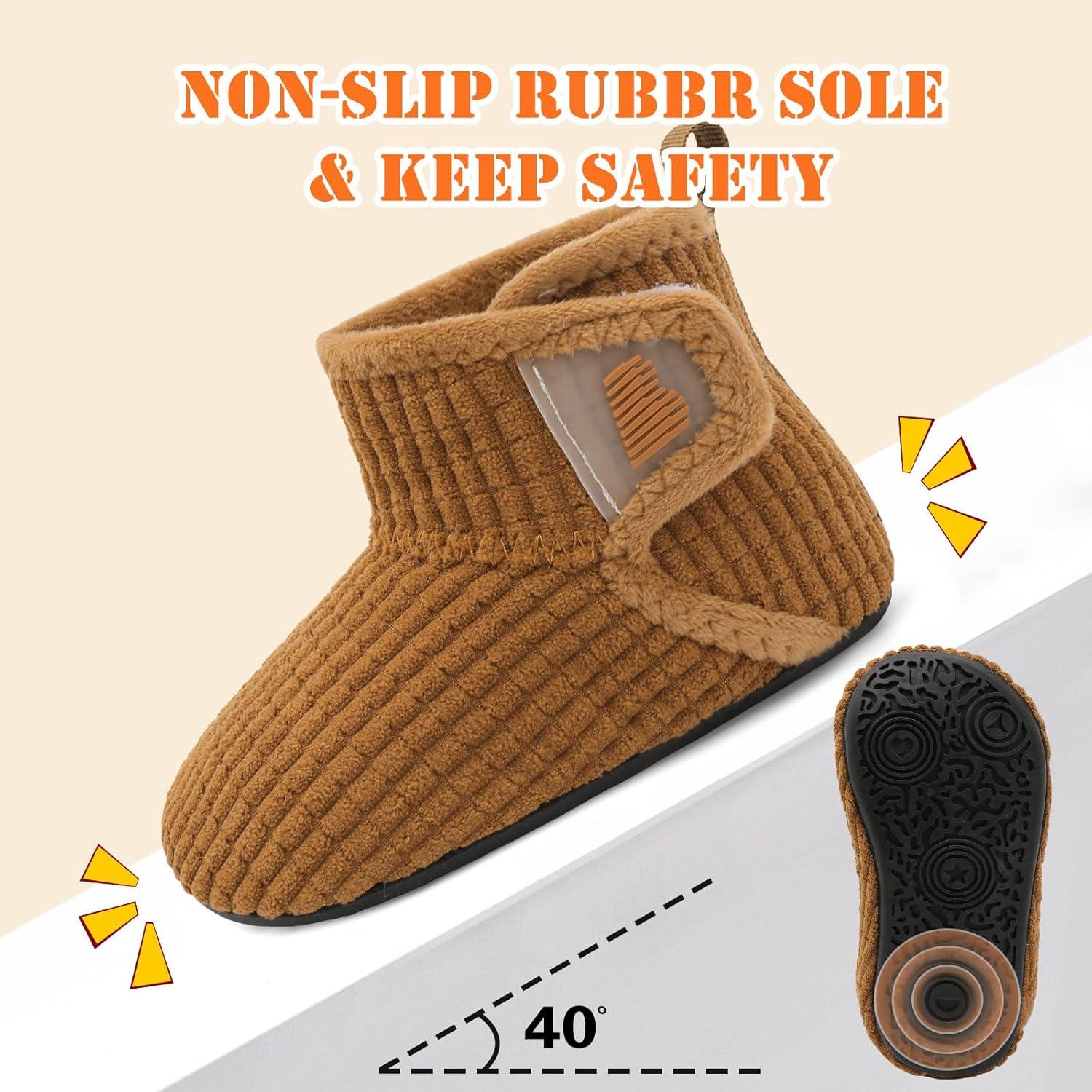 imageBARERUN Toddler Slippers Girls Boys House Shoes Baby Winter Booties Plush Cozy Kids House Slipper Warm Lightweight Infant Walking Shoes SocksPaid Brown
