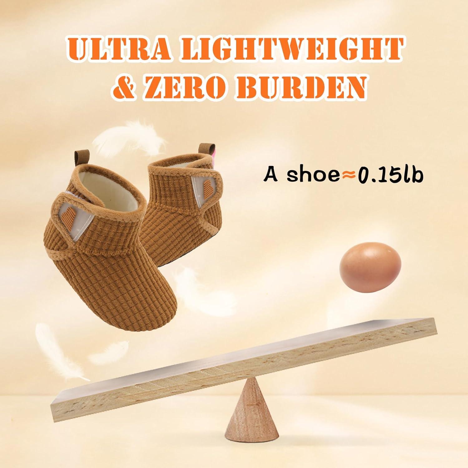 imageBARERUN Toddler Slippers Girls Boys House Shoes Baby Winter Booties Plush Cozy Kids House Slipper Warm Lightweight Infant Walking Shoes SocksPaid Brown