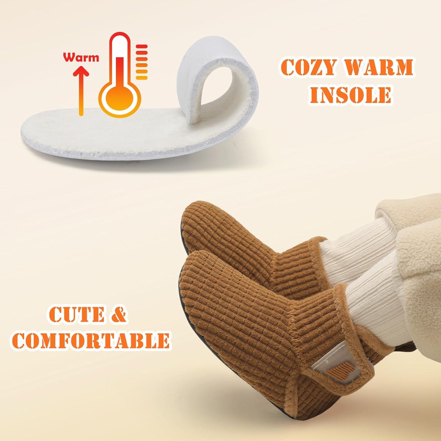 imageBARERUN Toddler Slippers Girls Boys House Shoes Baby Winter Booties Plush Cozy Kids House Slipper Warm Lightweight Infant Walking Shoes SocksPaid Brown