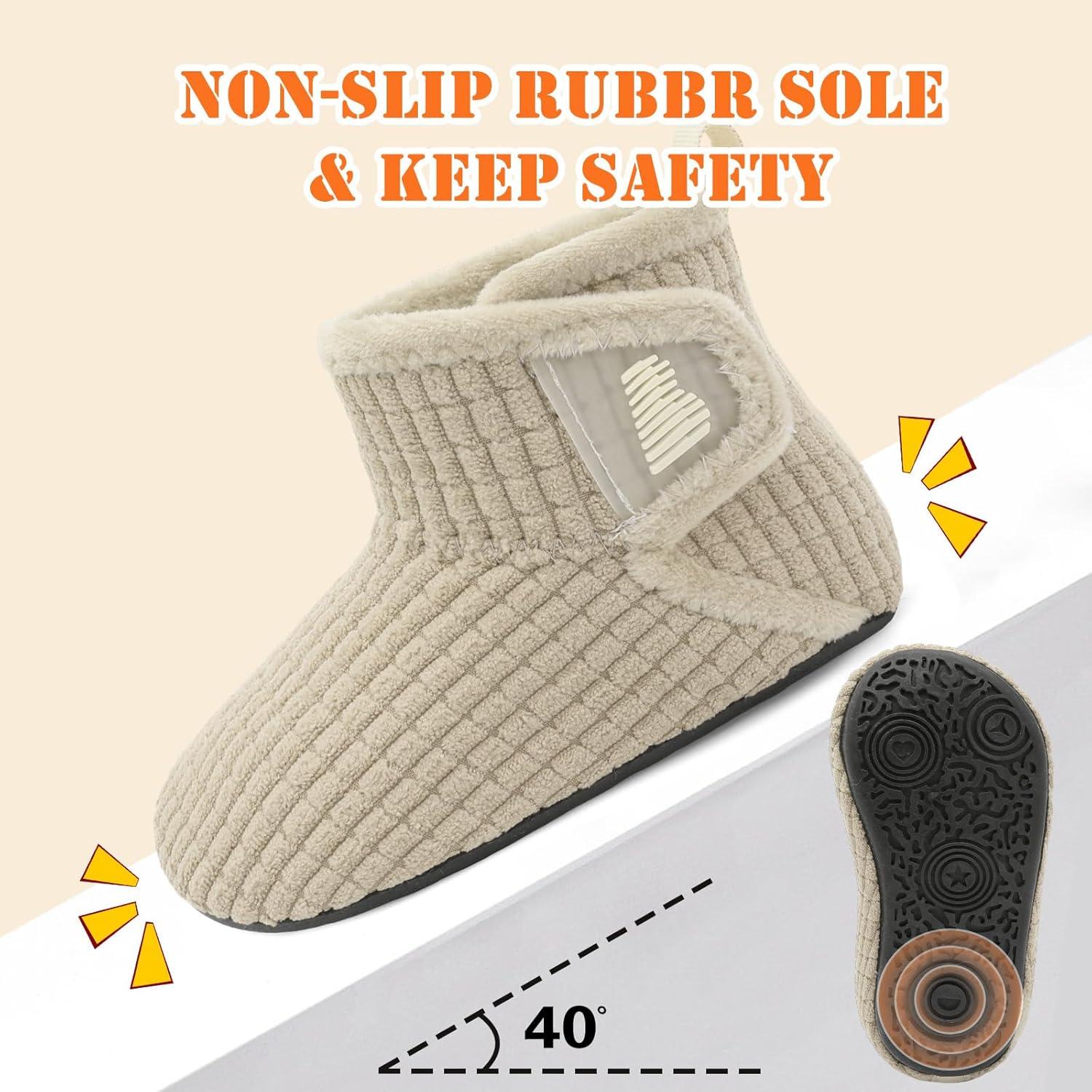imageBARERUN Toddler Slippers Girls Boys House Shoes Baby Winter Booties Plush Cozy Kids House Slipper Warm Lightweight Infant Walking Shoes SocksPlaid Beige