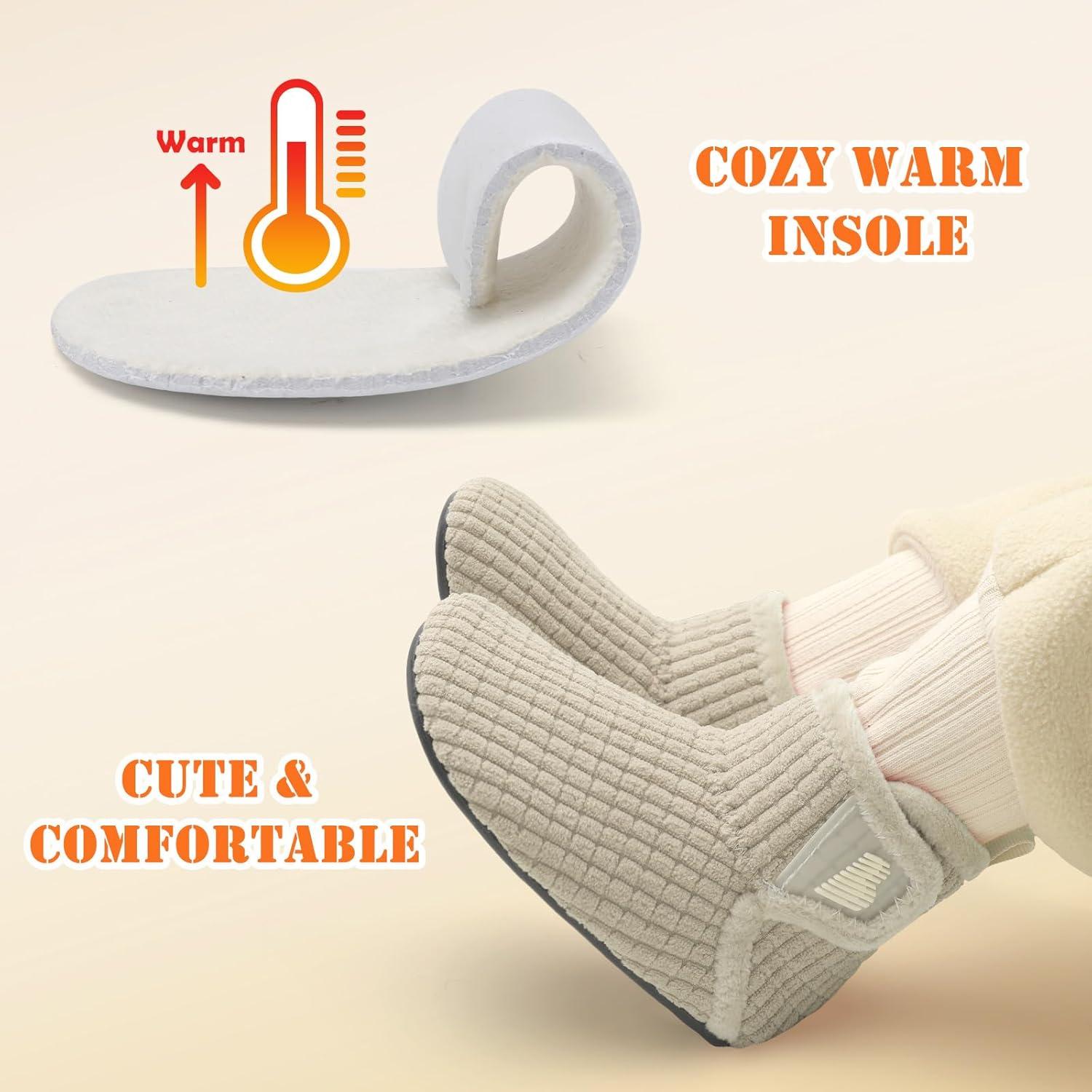 imageBARERUN Toddler Slippers Girls Boys House Shoes Baby Winter Booties Plush Cozy Kids House Slipper Warm Lightweight Infant Walking Shoes SocksPlaid Beige