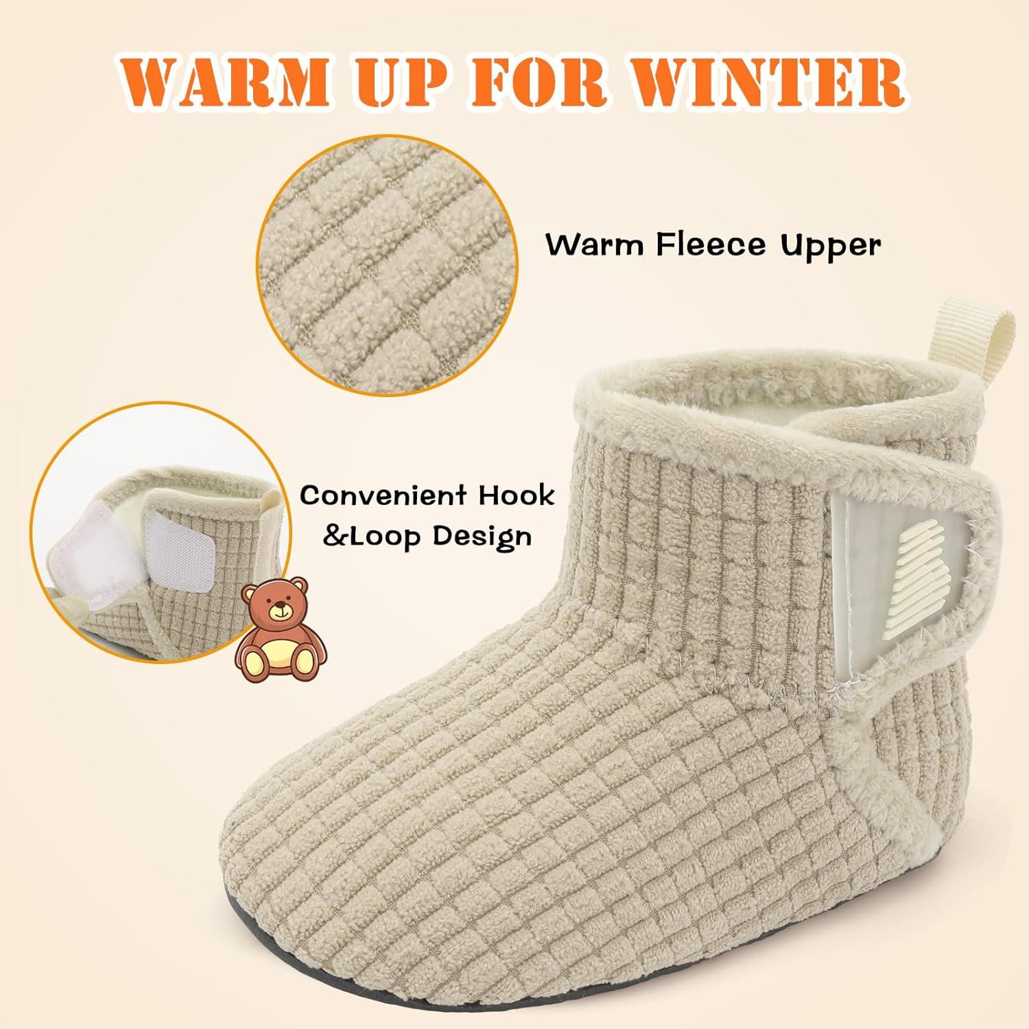 imageBARERUN Toddler Slippers Girls Boys House Shoes Baby Winter Booties Plush Cozy Kids House Slipper Warm Lightweight Infant Walking Shoes SocksPlaid Beige
