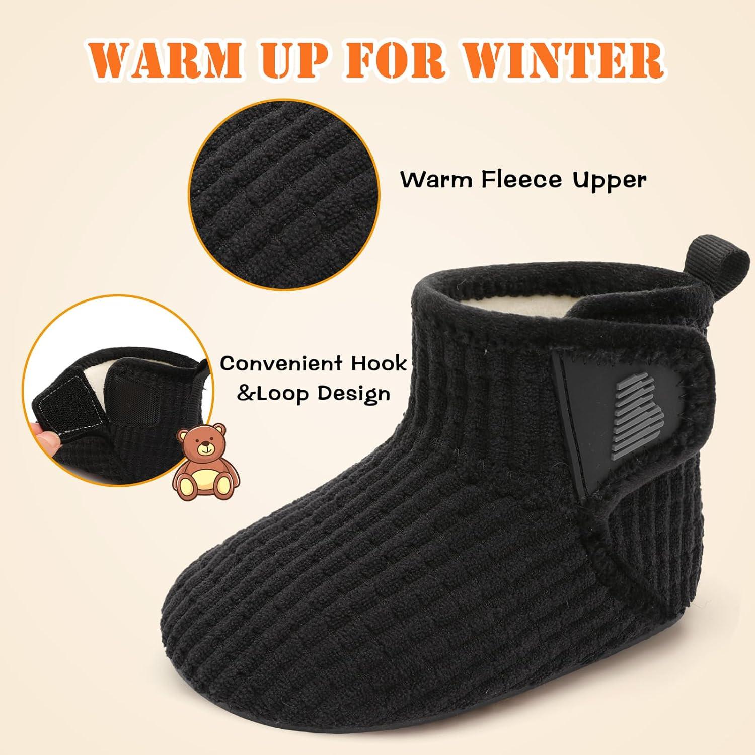 imageBARERUN Toddler Slippers Girls Boys House Shoes Baby Winter Booties Plush Cozy Kids House Slipper Warm Lightweight Infant Walking Shoes SocksPlaid Black