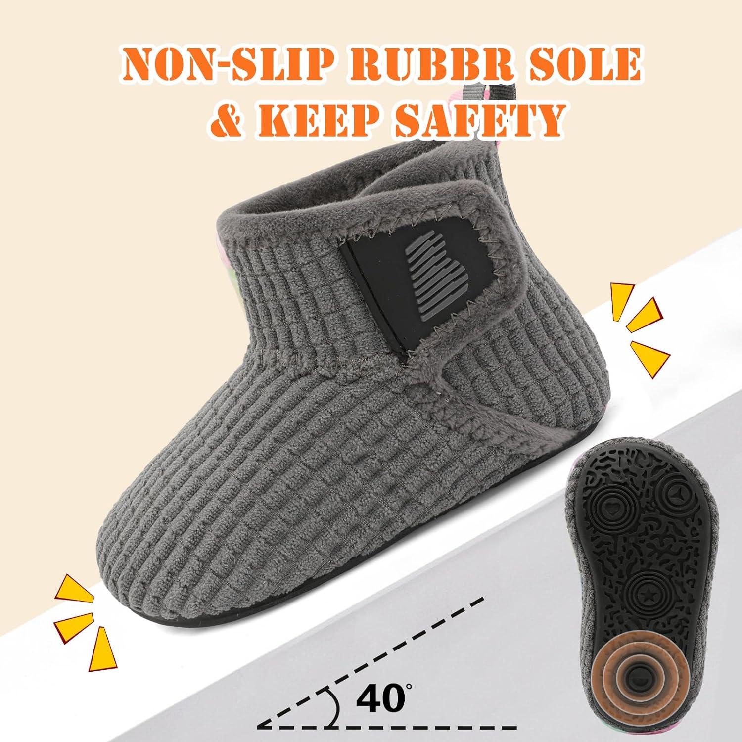 imageBARERUN Toddler Slippers Girls Boys House Shoes Baby Winter Booties Plush Cozy Kids House Slipper Warm Lightweight Infant Walking Shoes SocksPlaid Grey