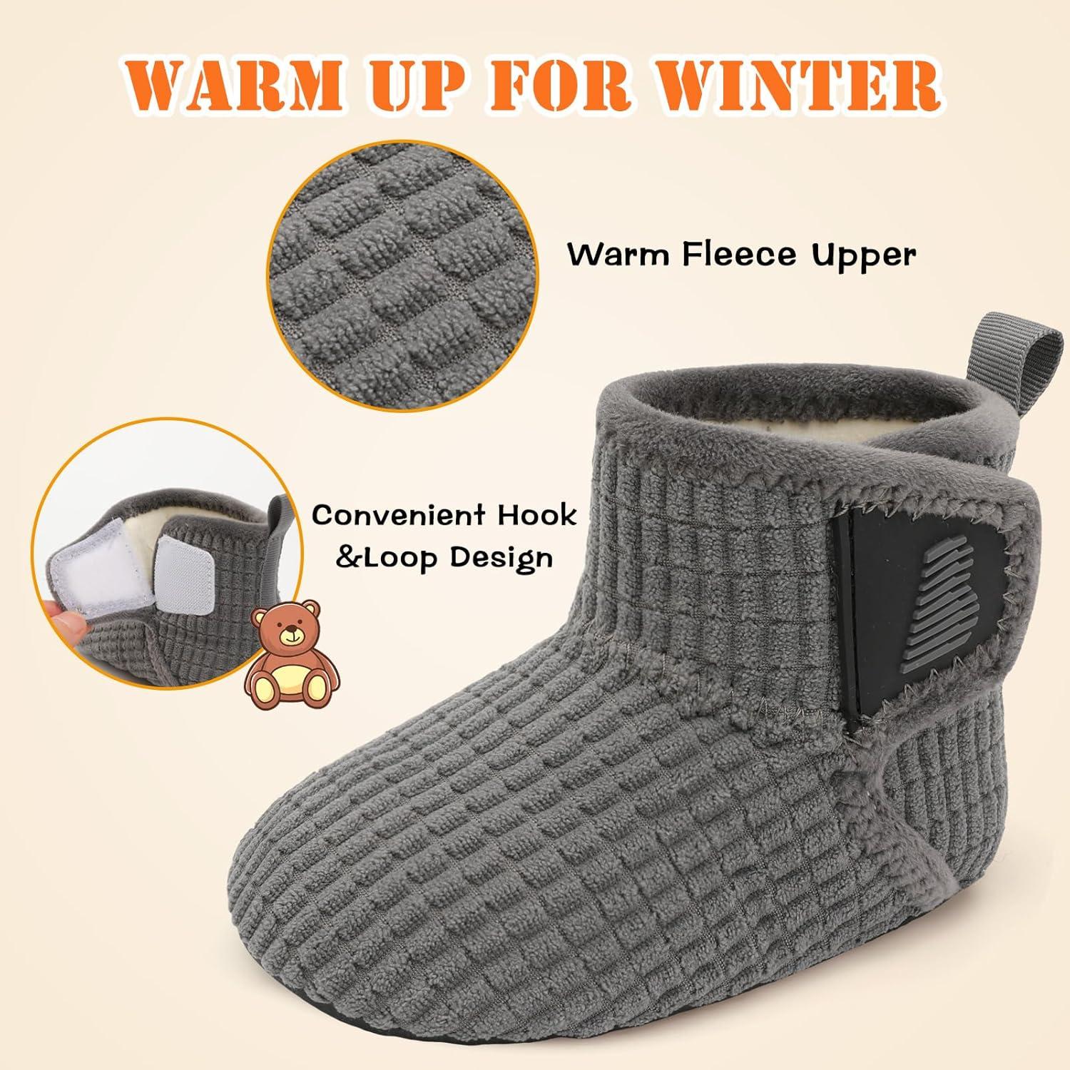 imageBARERUN Toddler Slippers Girls Boys House Shoes Baby Winter Booties Plush Cozy Kids House Slipper Warm Lightweight Infant Walking Shoes SocksPlaid Grey