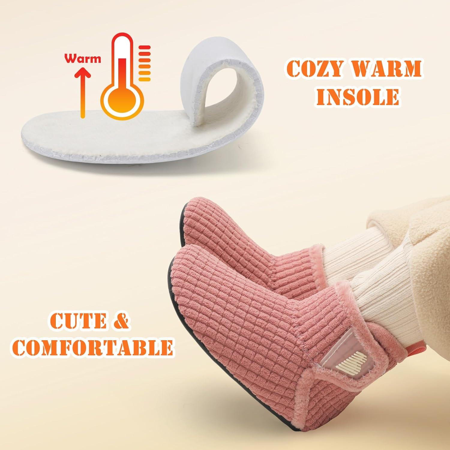 imageBARERUN Toddler Slippers Girls Boys House Shoes Baby Winter Booties Plush Cozy Kids House Slipper Warm Lightweight Infant Walking Shoes SocksPlaid Pink