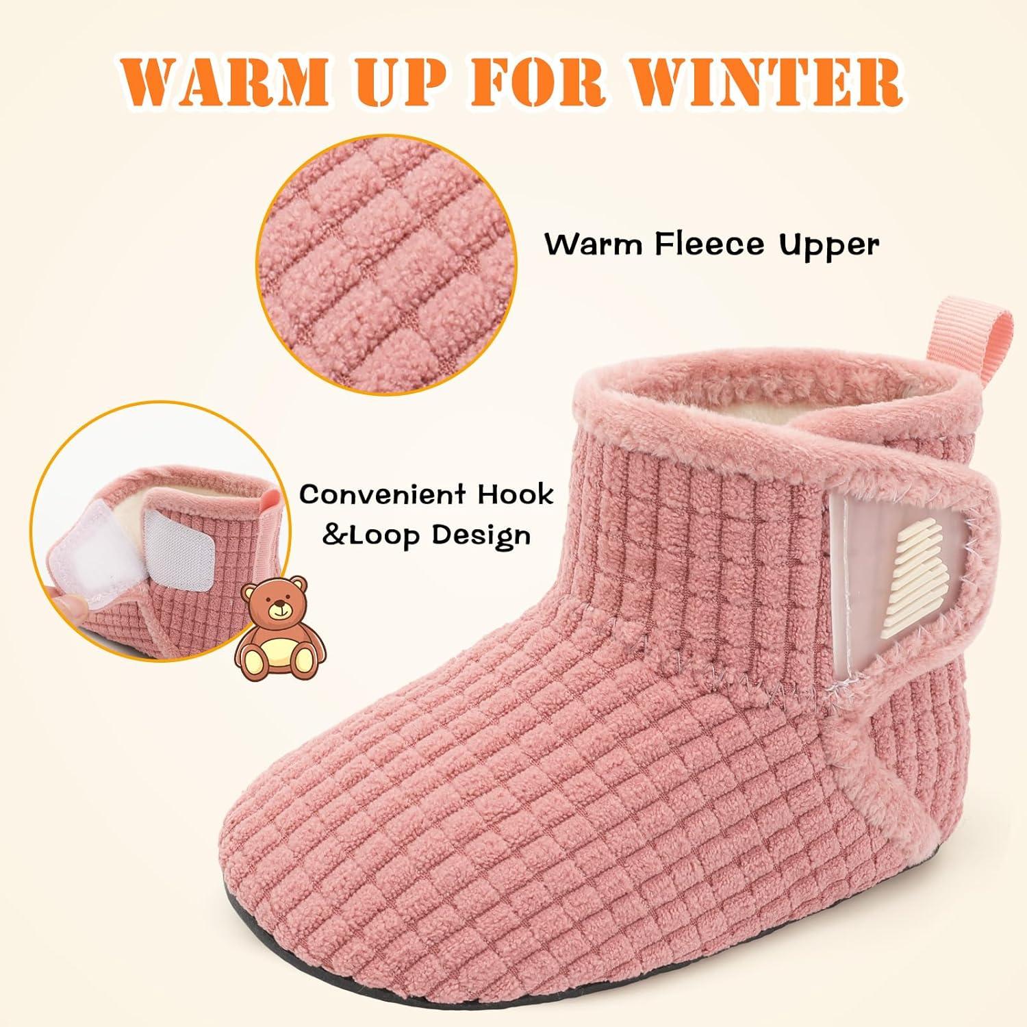 imageBARERUN Toddler Slippers Girls Boys House Shoes Baby Winter Booties Plush Cozy Kids House Slipper Warm Lightweight Infant Walking Shoes SocksPlaid Pink