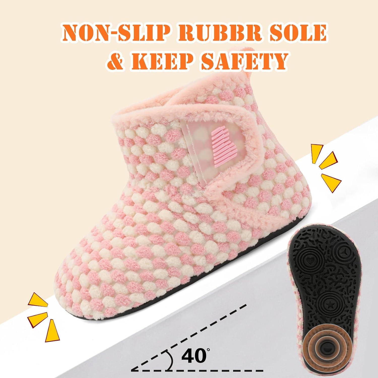 imageBARERUN Toddler Slippers Girls Boys House Shoes Baby Winter Booties Plush Cozy Kids House Slipper Warm Lightweight Infant Walking Shoes SocksPlaid Pink White