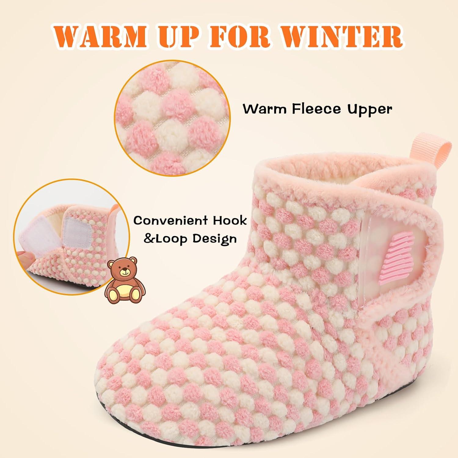 imageBARERUN Toddler Slippers Girls Boys House Shoes Baby Winter Booties Plush Cozy Kids House Slipper Warm Lightweight Infant Walking Shoes SocksPlaid Pink White