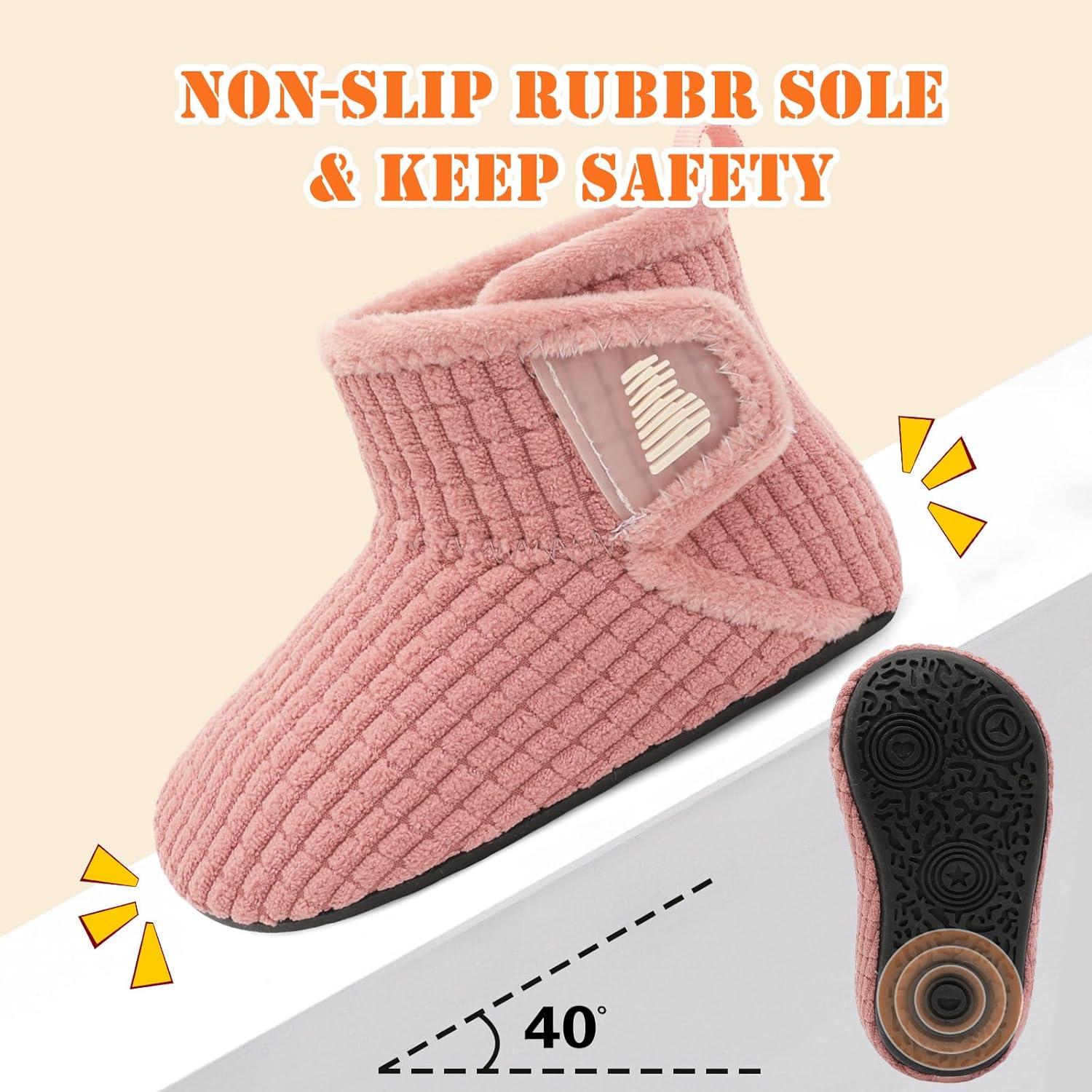 imageBARERUN Toddler Slippers Girls Boys House Shoes Baby Winter Booties Plush Cozy Kids House Slipper Warm Lightweight Infant Walking Shoes SocksPlaid Pink