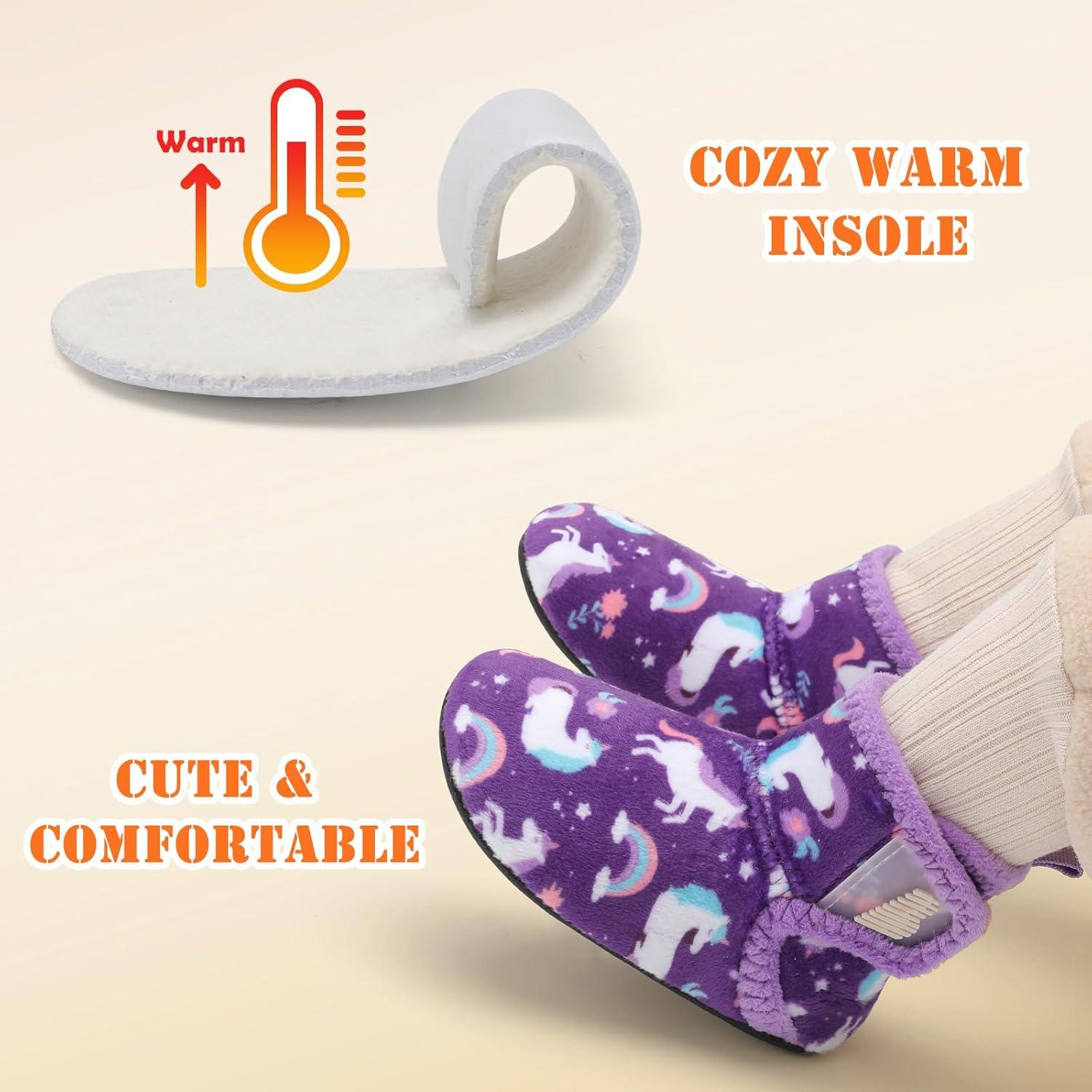 imageBARERUN Toddler Slippers Girls Boys House Shoes Baby Winter Booties Plush Cozy Kids House Slipper Warm Lightweight Infant Walking Shoes SocksPurple Horse