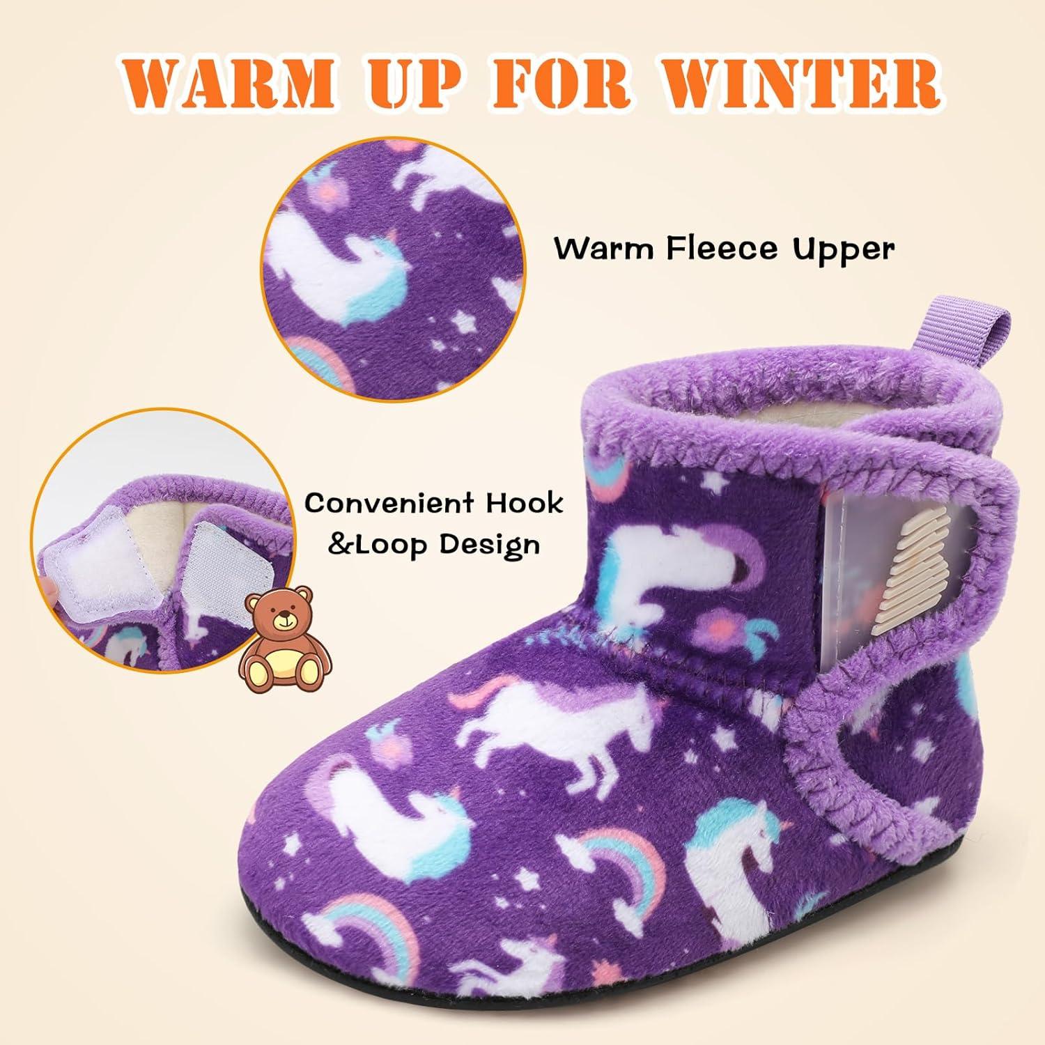 imageBARERUN Toddler Slippers Girls Boys House Shoes Baby Winter Booties Plush Cozy Kids House Slipper Warm Lightweight Infant Walking Shoes SocksPurple Horse