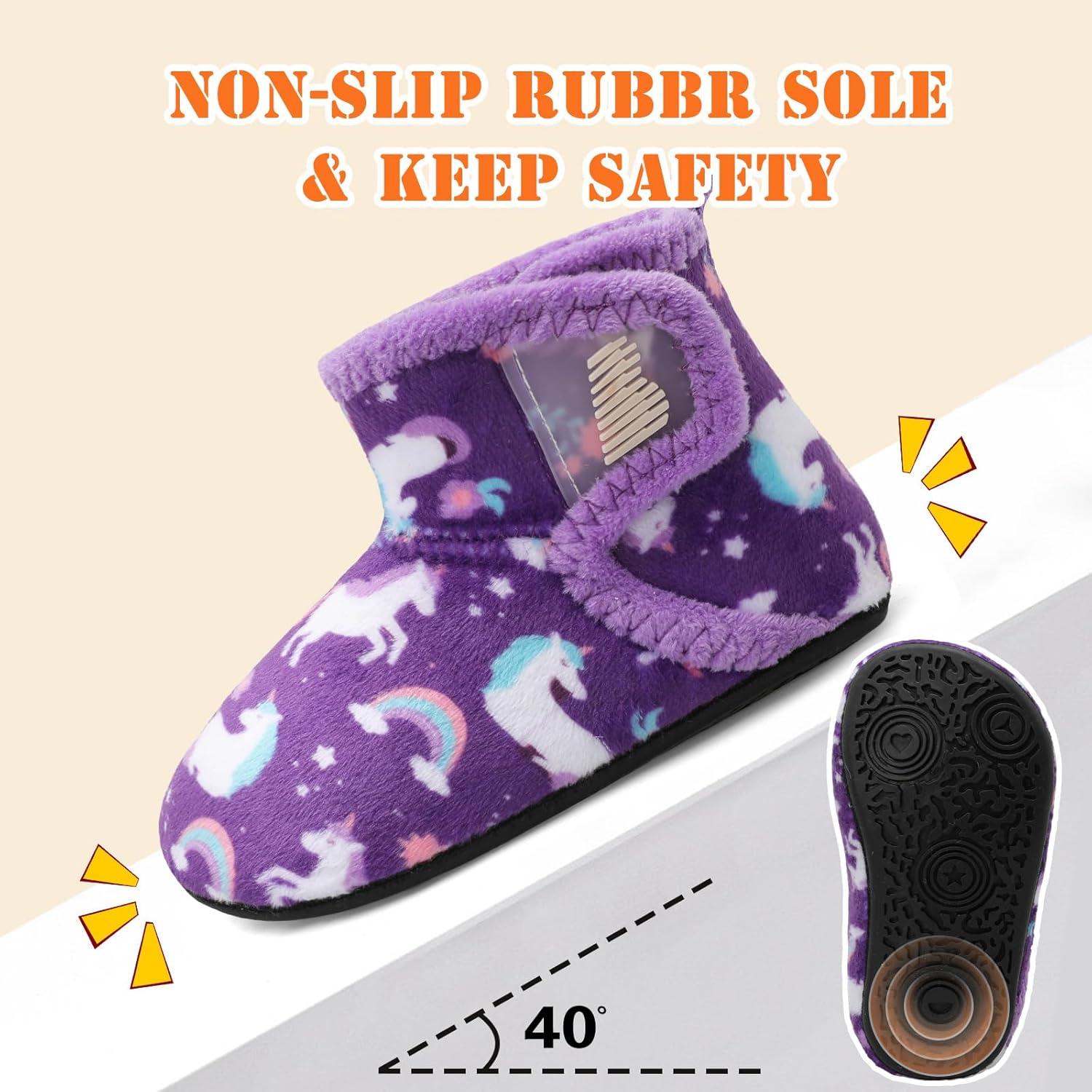 imageBARERUN Toddler Slippers Girls Boys House Shoes Baby Winter Booties Plush Cozy Kids House Slipper Warm Lightweight Infant Walking Shoes SocksPurple Horse