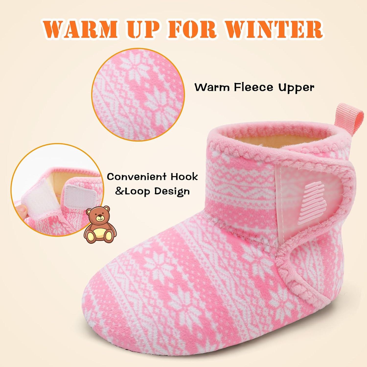 imageBARERUN Toddler Slippers Girls Boys House Shoes Baby Winter Booties Plush Cozy Kids House Slipper Warm Lightweight Infant Walking Shoes SocksSnowflake