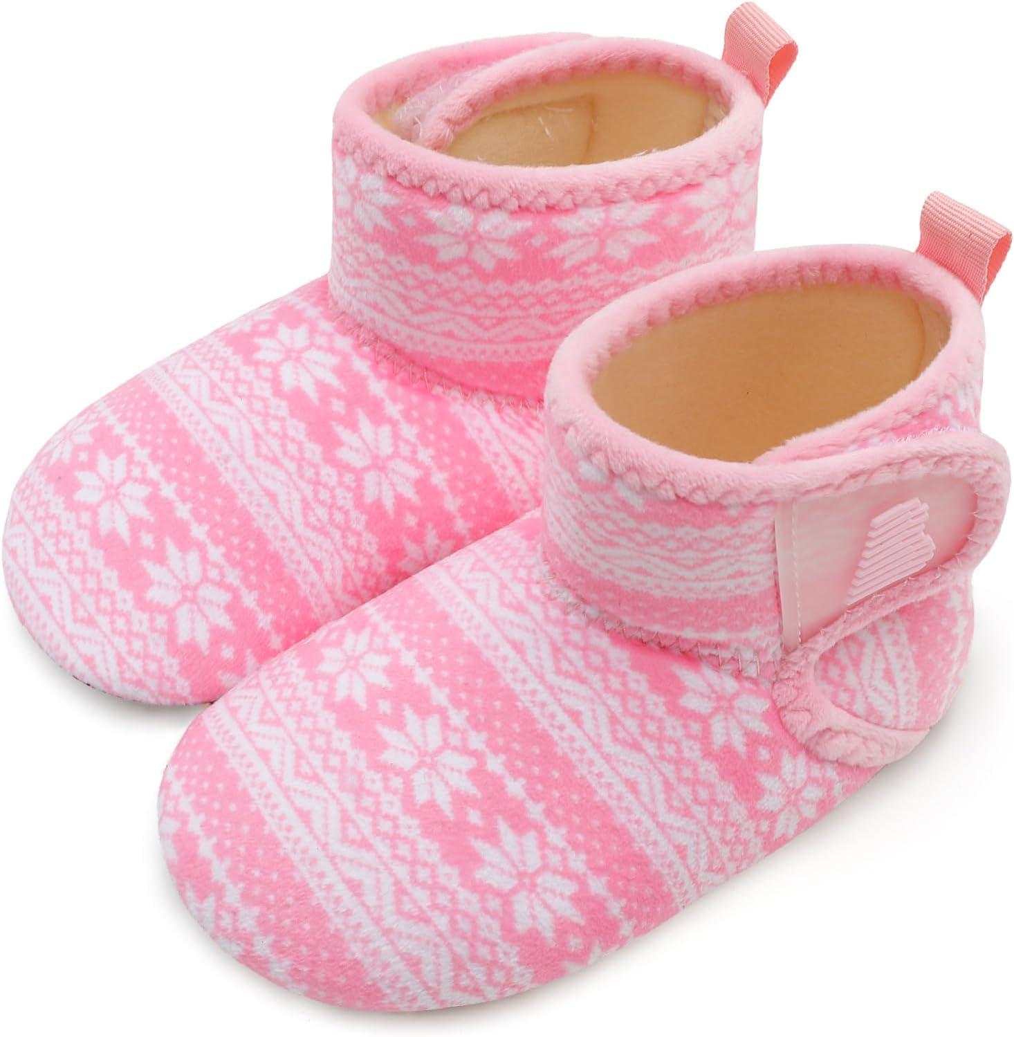 imageBARERUN Toddler Slippers Girls Boys House Shoes Baby Winter Booties Plush Cozy Kids House Slipper Warm Lightweight Infant Walking Shoes SocksSnowflake