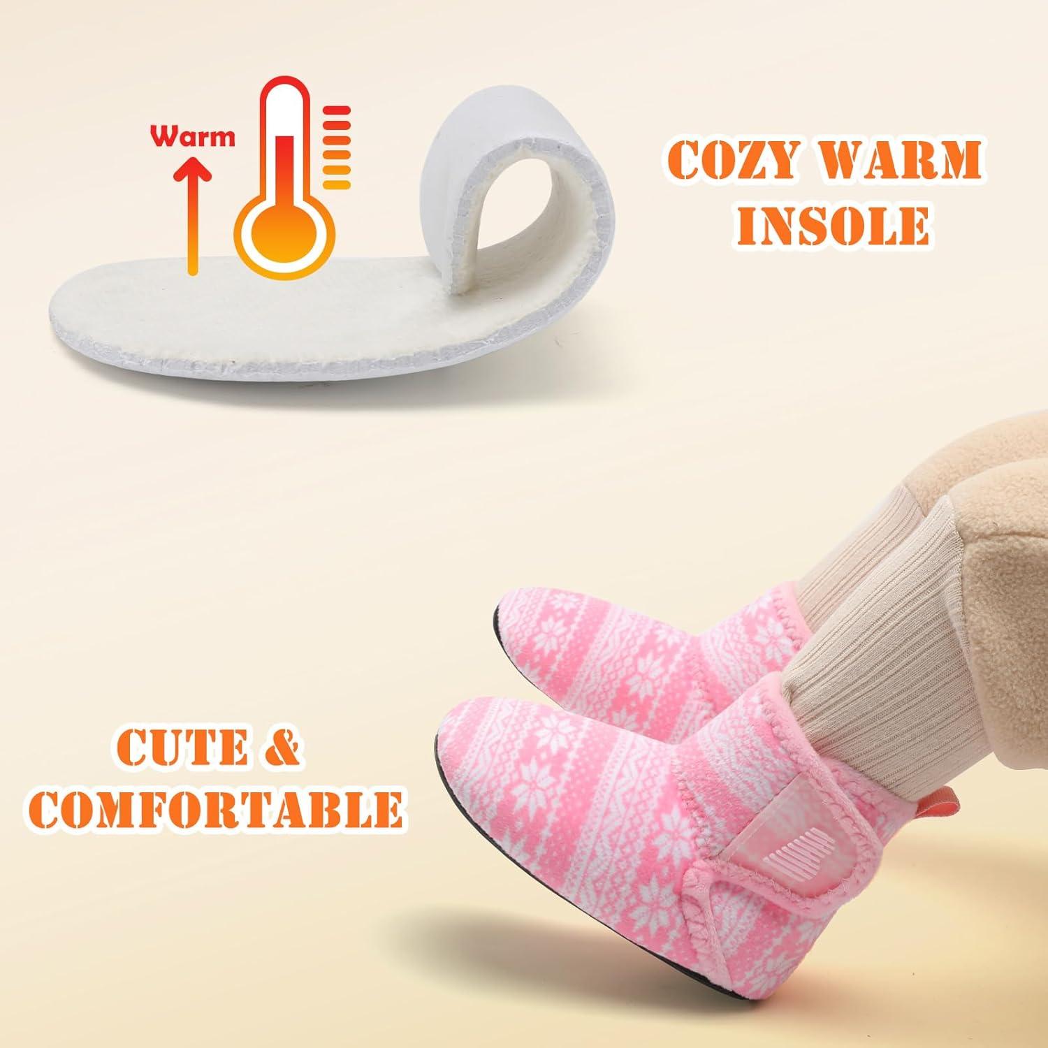 imageBARERUN Toddler Slippers Girls Boys House Shoes Baby Winter Booties Plush Cozy Kids House Slipper Warm Lightweight Infant Walking Shoes SocksSnowflake