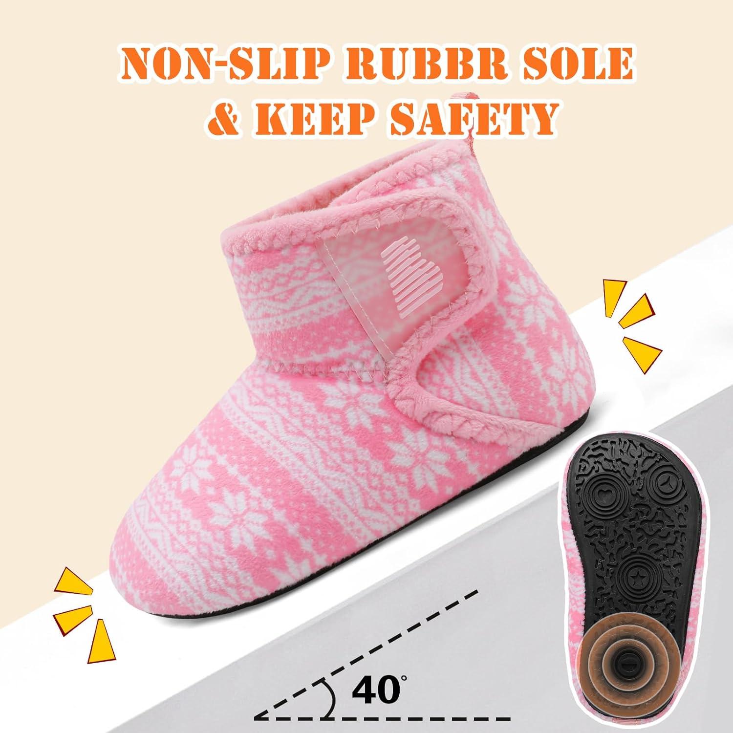 imageBARERUN Toddler Slippers Girls Boys House Shoes Baby Winter Booties Plush Cozy Kids House Slipper Warm Lightweight Infant Walking Shoes SocksSnowflake
