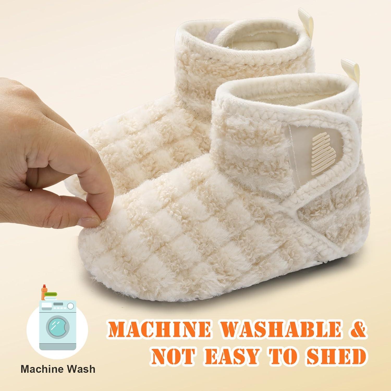 imageBARERUN Toddler Slippers Girls Boys House Shoes Baby Winter Booties Plush Cozy Kids House Slipper Warm Lightweight Infant Walking Shoes SocksStripe Beige