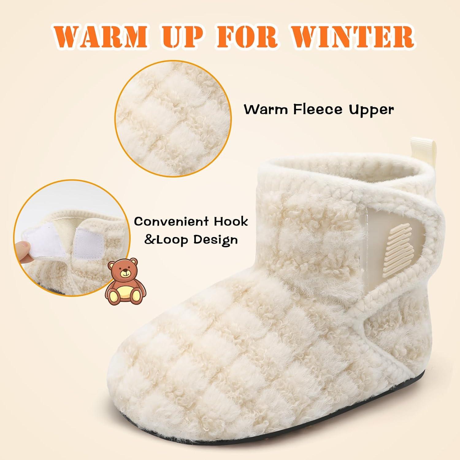 imageBARERUN Toddler Slippers Girls Boys House Shoes Baby Winter Booties Plush Cozy Kids House Slipper Warm Lightweight Infant Walking Shoes SocksStripe Beige