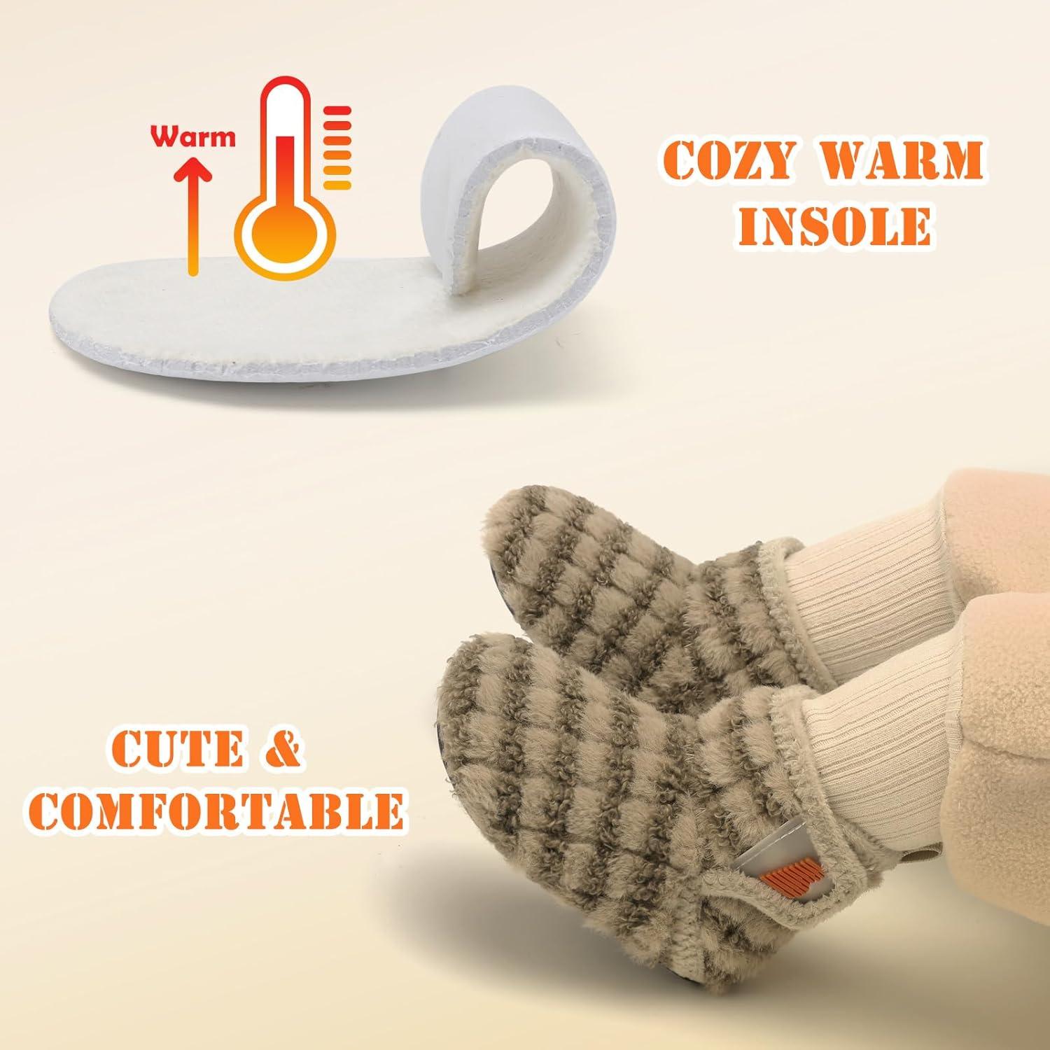 imageBARERUN Toddler Slippers Girls Boys House Shoes Baby Winter Booties Plush Cozy Kids House Slipper Warm Lightweight Infant Walking Shoes SocksStripe Brown