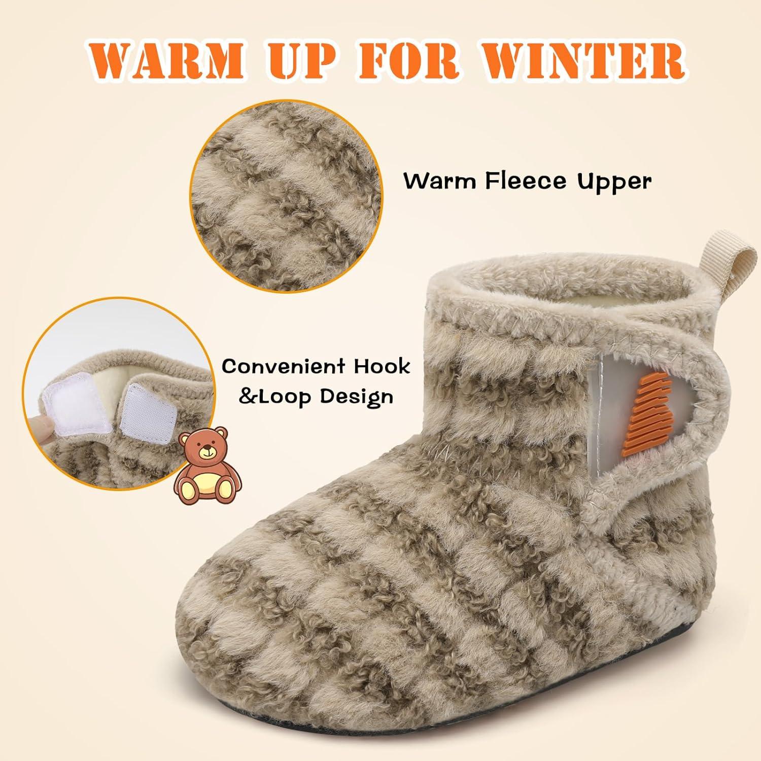 imageBARERUN Toddler Slippers Girls Boys House Shoes Baby Winter Booties Plush Cozy Kids House Slipper Warm Lightweight Infant Walking Shoes SocksStripe Brown