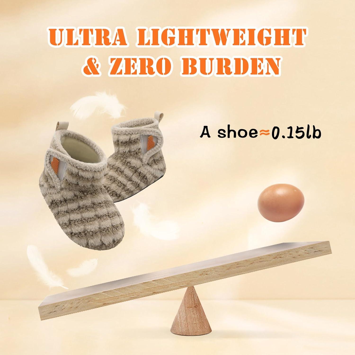 imageBARERUN Toddler Slippers Girls Boys House Shoes Baby Winter Booties Plush Cozy Kids House Slipper Warm Lightweight Infant Walking Shoes SocksStripe Brown