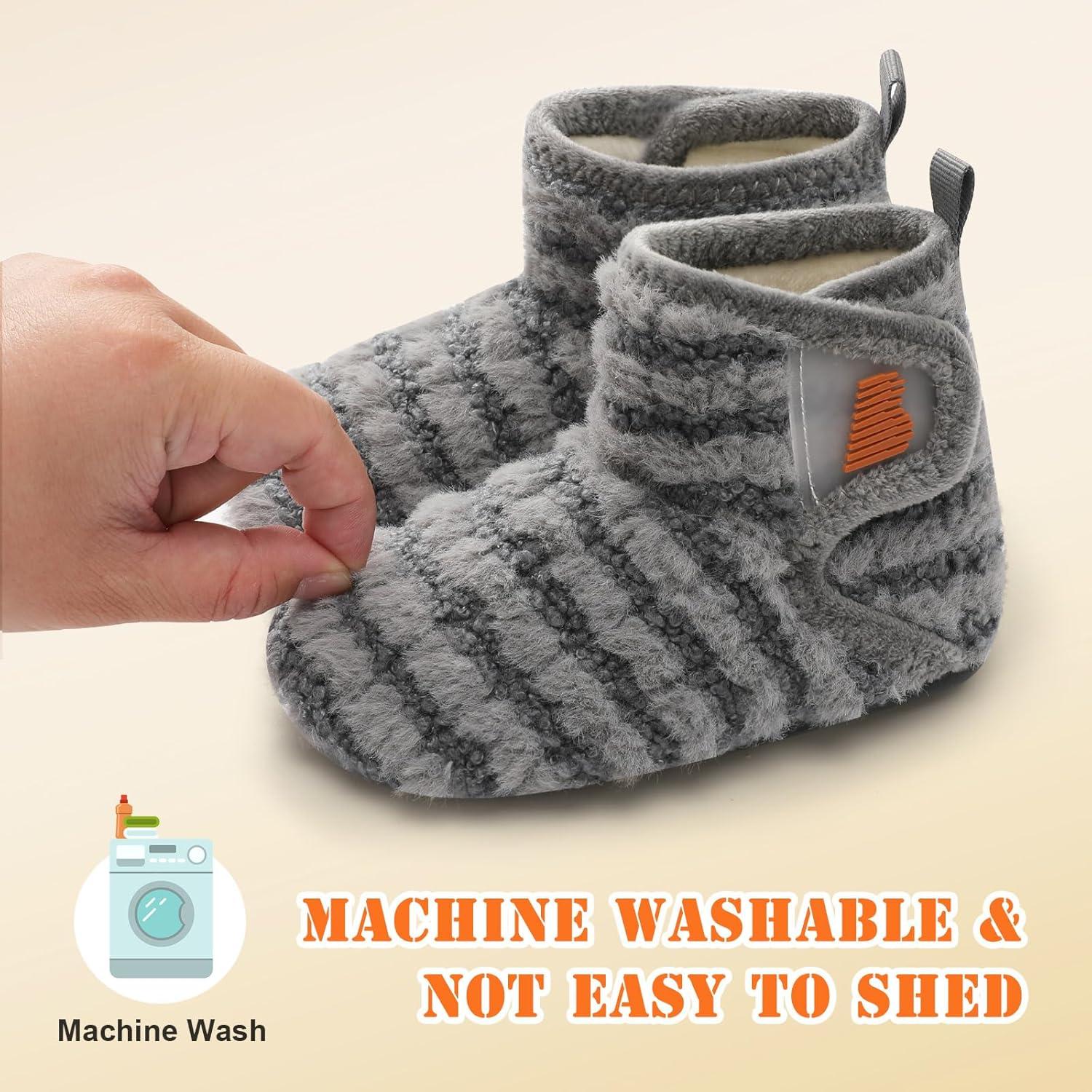 imageBARERUN Toddler Slippers Girls Boys House Shoes Baby Winter Booties Plush Cozy Kids House Slipper Warm Lightweight Infant Walking Shoes SocksStripe Grey