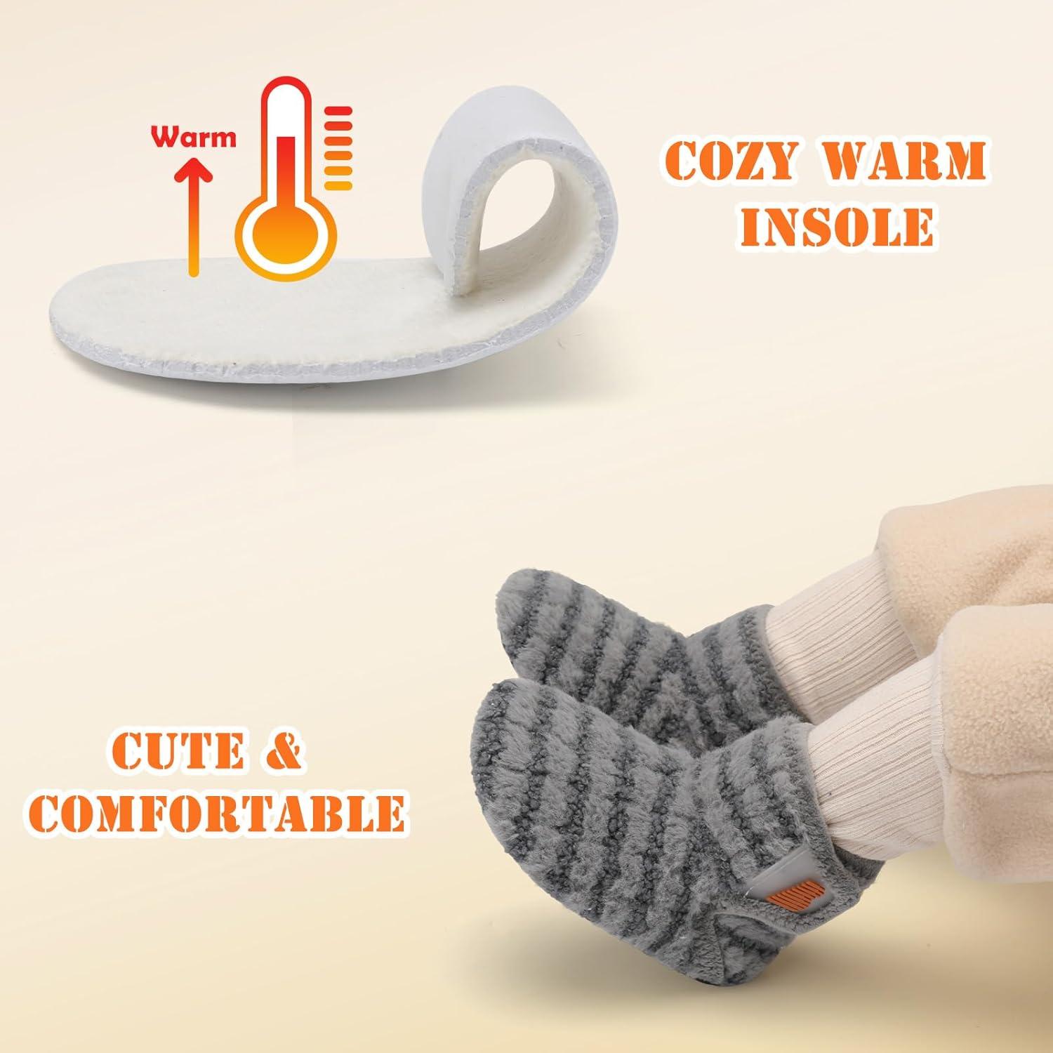 imageBARERUN Toddler Slippers Girls Boys House Shoes Baby Winter Booties Plush Cozy Kids House Slipper Warm Lightweight Infant Walking Shoes SocksStripe Grey