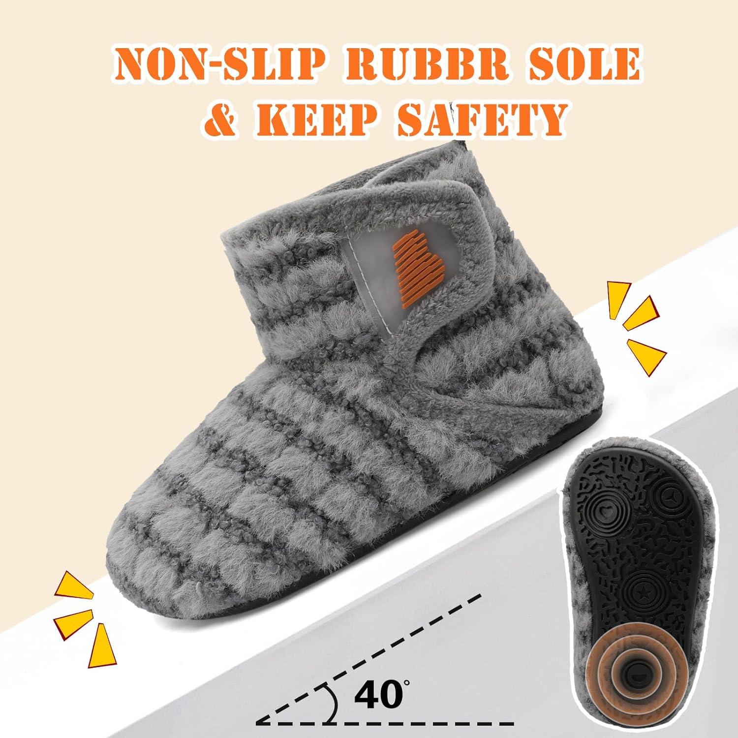 imageBARERUN Toddler Slippers Girls Boys House Shoes Baby Winter Booties Plush Cozy Kids House Slipper Warm Lightweight Infant Walking Shoes SocksStripe Grey