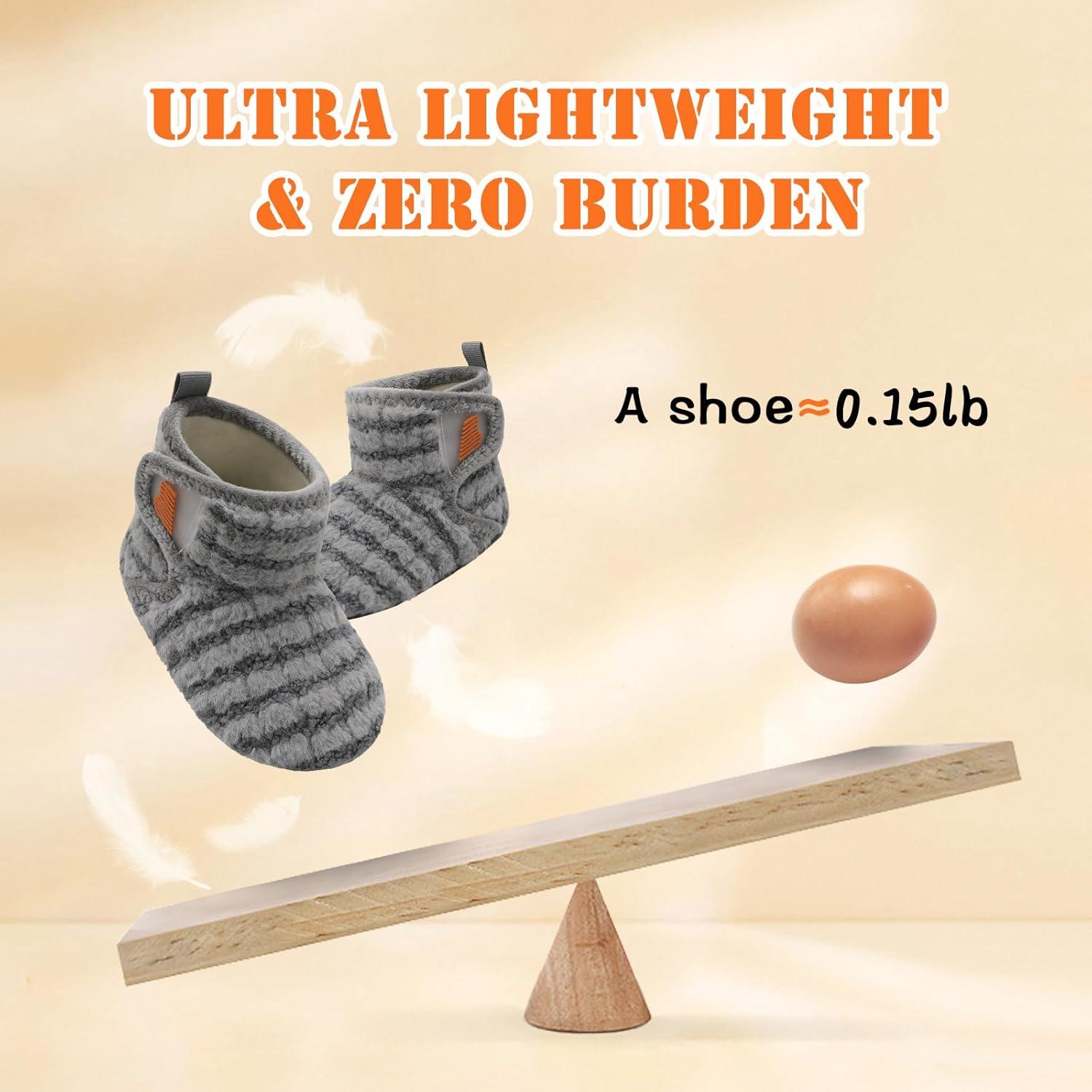 imageBARERUN Toddler Slippers Girls Boys House Shoes Baby Winter Booties Plush Cozy Kids House Slipper Warm Lightweight Infant Walking Shoes SocksStripe Grey