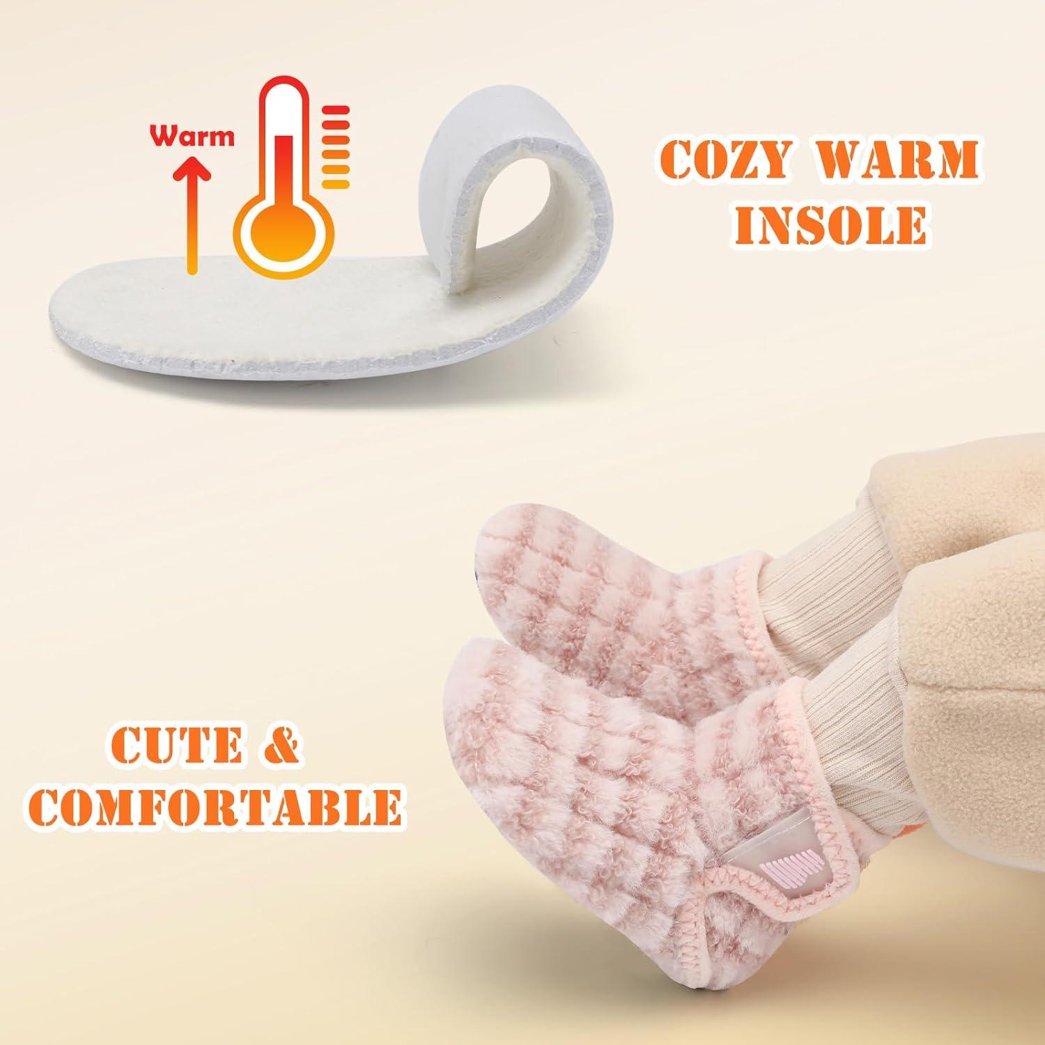imageBARERUN Toddler Slippers Girls Boys House Shoes Baby Winter Booties Plush Cozy Kids House Slipper Warm Lightweight Infant Walking Shoes SocksStripe Pink
