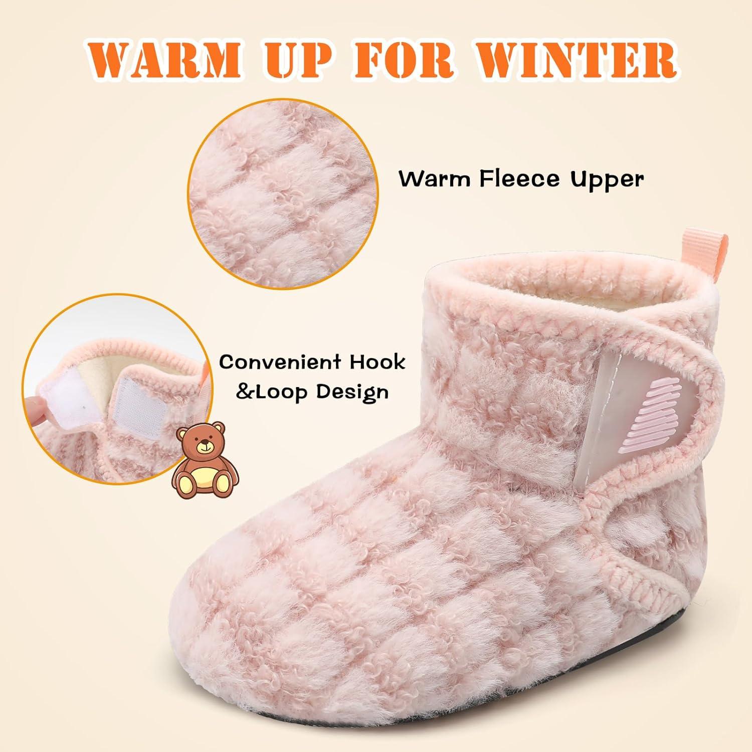 imageBARERUN Toddler Slippers Girls Boys House Shoes Baby Winter Booties Plush Cozy Kids House Slipper Warm Lightweight Infant Walking Shoes SocksStripe Pink