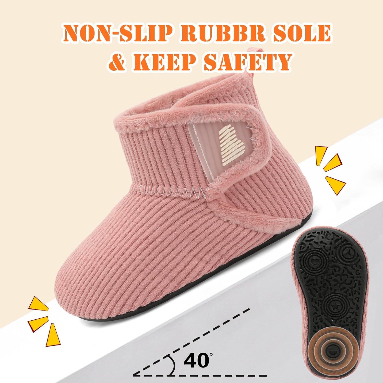imageBARERUN Toddler Slippers Girls Boys House Shoes Baby Winter Booties Plush Cozy Kids House Slipper Warm Lightweight Infant Walking Shoes SocksVertical Pink