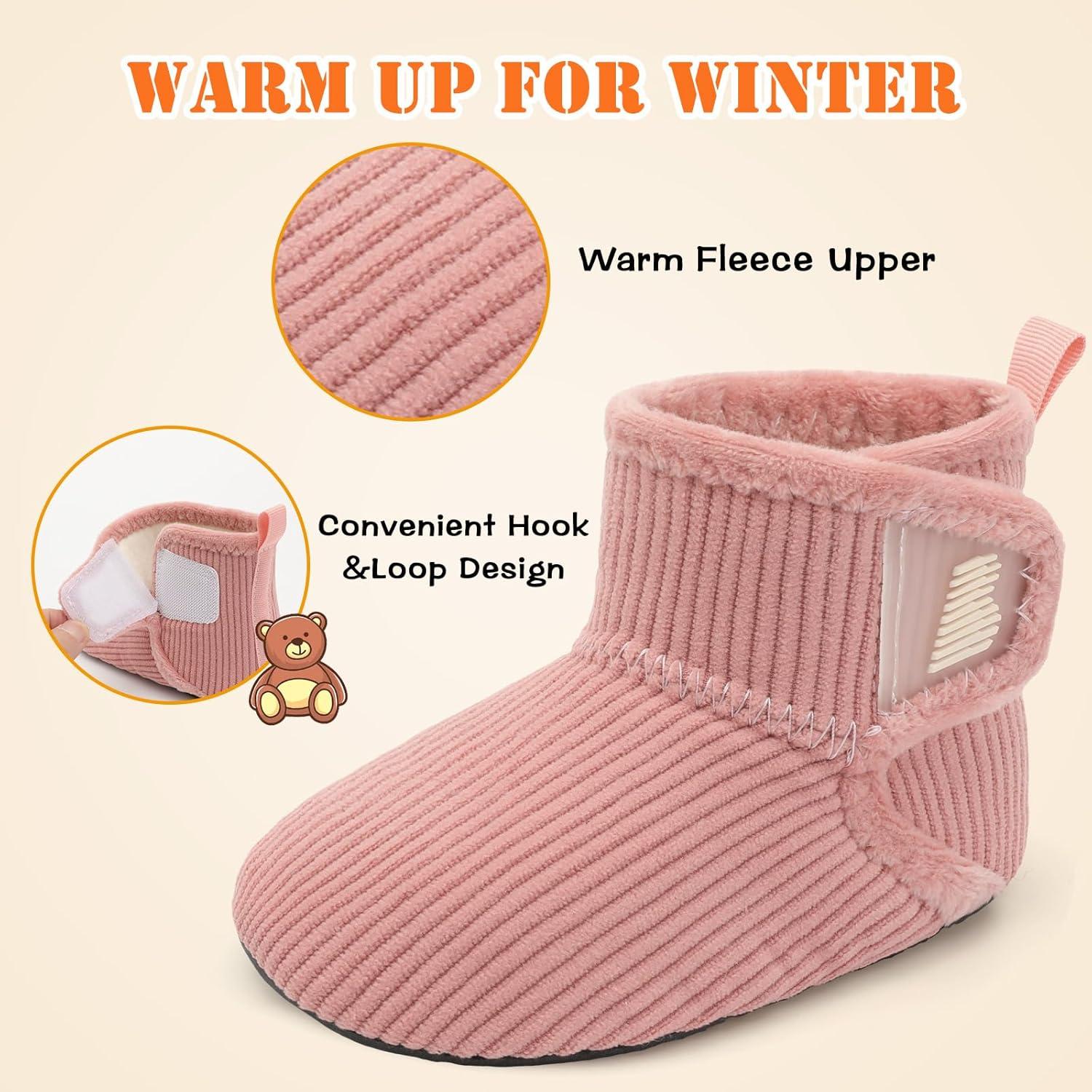 imageBARERUN Toddler Slippers Girls Boys House Shoes Baby Winter Booties Plush Cozy Kids House Slipper Warm Lightweight Infant Walking Shoes SocksVertical Pink