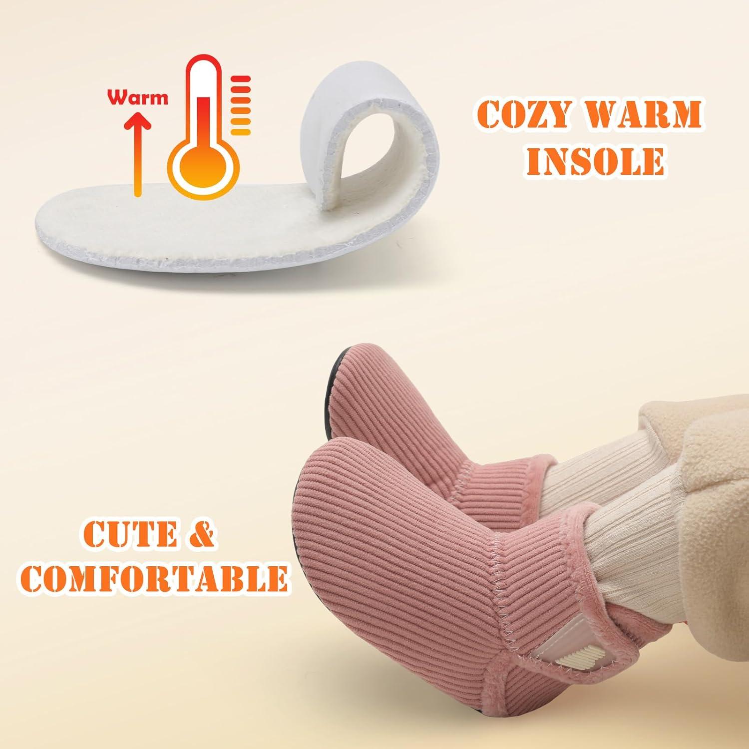 imageBARERUN Toddler Slippers Girls Boys House Shoes Baby Winter Booties Plush Cozy Kids House Slipper Warm Lightweight Infant Walking Shoes SocksVertical Pink