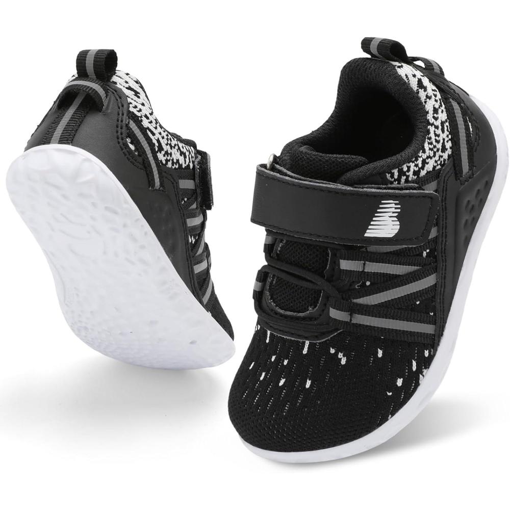 imageBARERUN Baby Sneakers Toddler Shoes Soft AntiSlip Sole Newborn First Walkers Infant Toddler Breathable Athletic Running ShoesBlack White