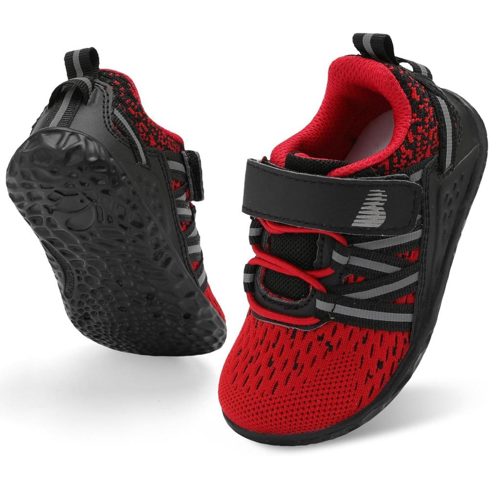 imageBARERUN Baby Sneakers Toddler Shoes Soft AntiSlip Sole Newborn First Walkers Infant Toddler Breathable Athletic Running ShoesBlackRed