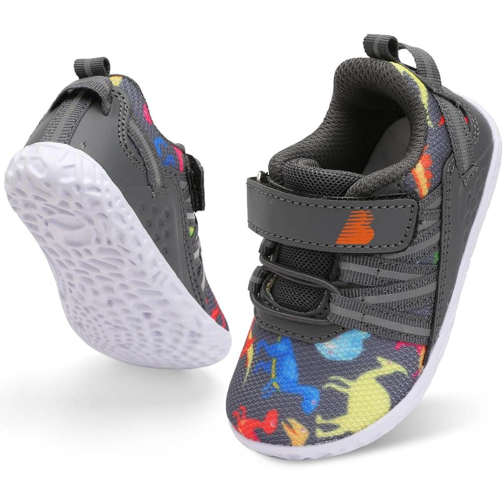 imageBARERUN Baby Sneakers Toddler Shoes Soft AntiSlip Sole Newborn First Walkers Infant Toddler Breathable Athletic Running ShoesGrey Dinosaur