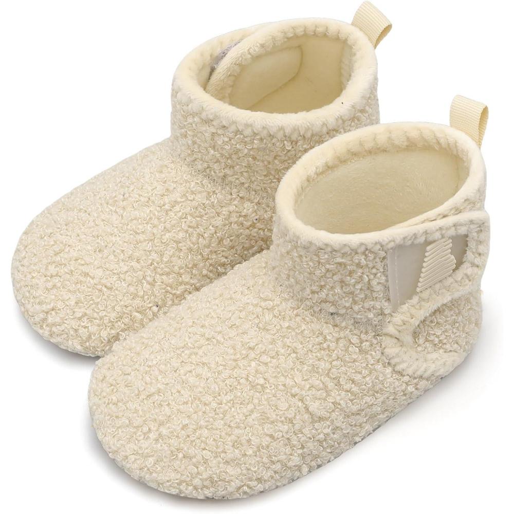 imageBARERUN Toddler Slippers Girls Boys House Shoes Baby Winter Booties Plush Cozy Kids House Slipper Warm Lightweight Infant Walking Shoes SocksBeige