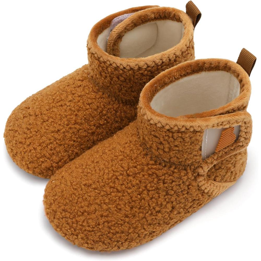 imageBARERUN Toddler Slippers Girls Boys House Shoes Baby Winter Booties Plush Cozy Kids House Slipper Warm Lightweight Infant Walking Shoes SocksBrown
